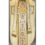 Antique chasuble. Brocade. Gold thread embroidery. Early 20th century.