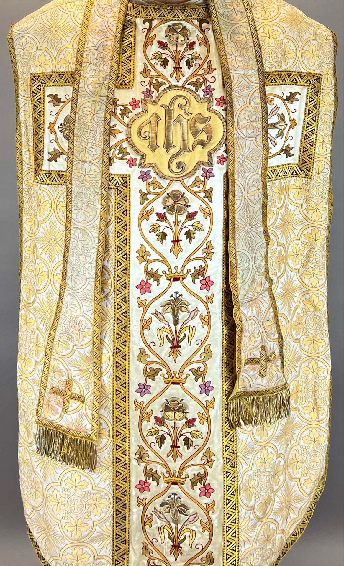 Antique chasuble. Brocade. Gold thread embroidery. Early 20th century.