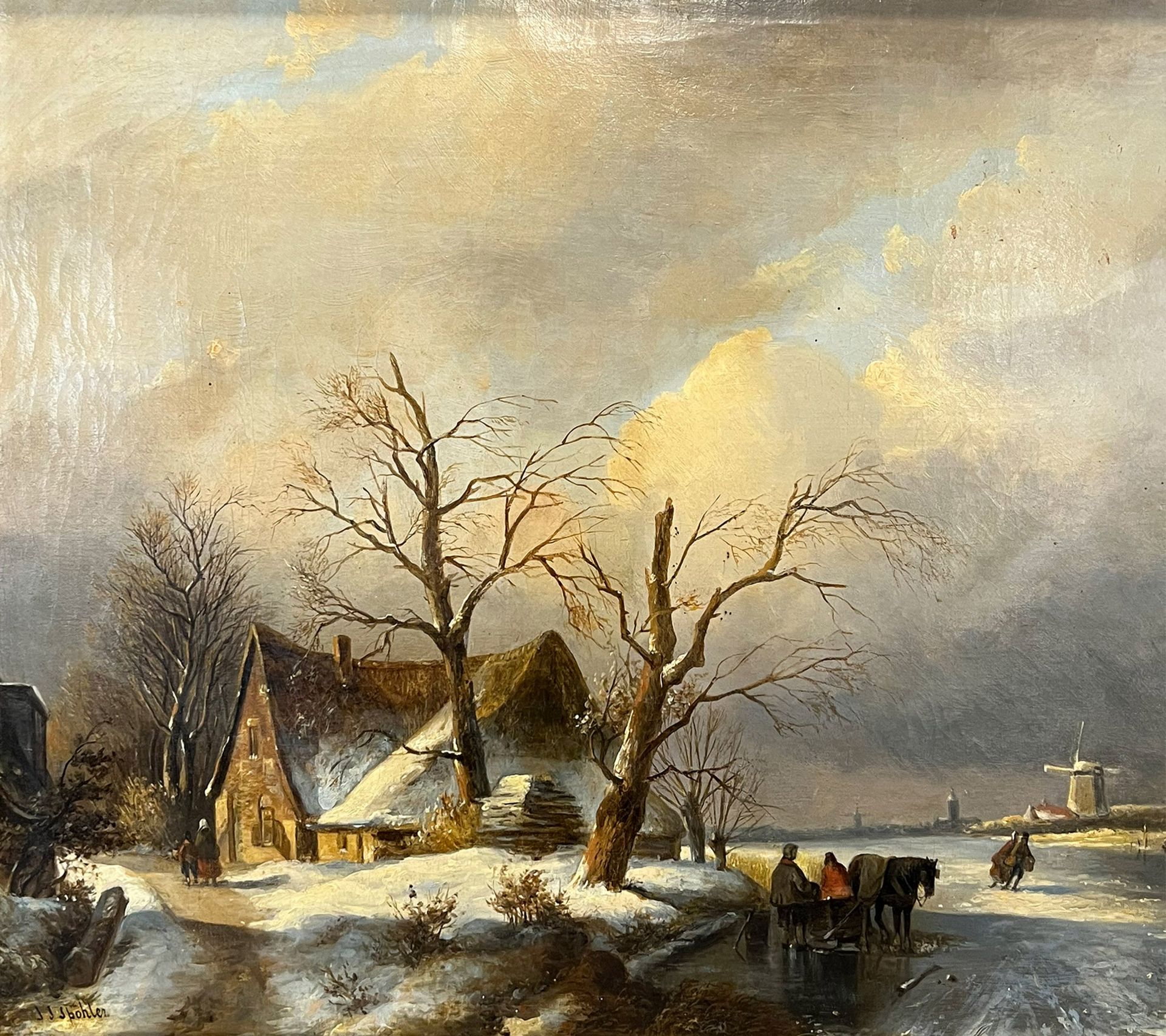 Attributed to Jacob Jan Coenraad SPOHLER (1837 - 1922). Dutch winter landscape. - Image 3 of 9