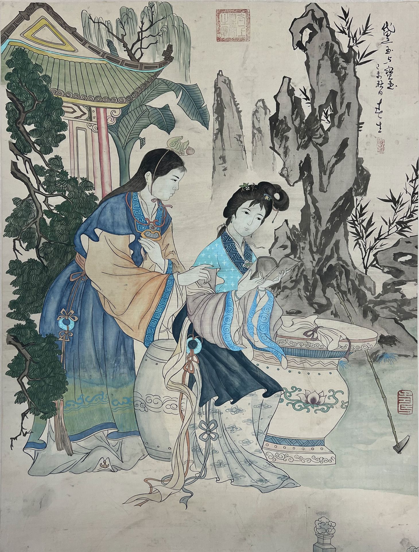 Us UNKNOWN ARTISTS (XX). Scroll painting. China. "The Dream of the Red Chamber". - Image 3 of 10