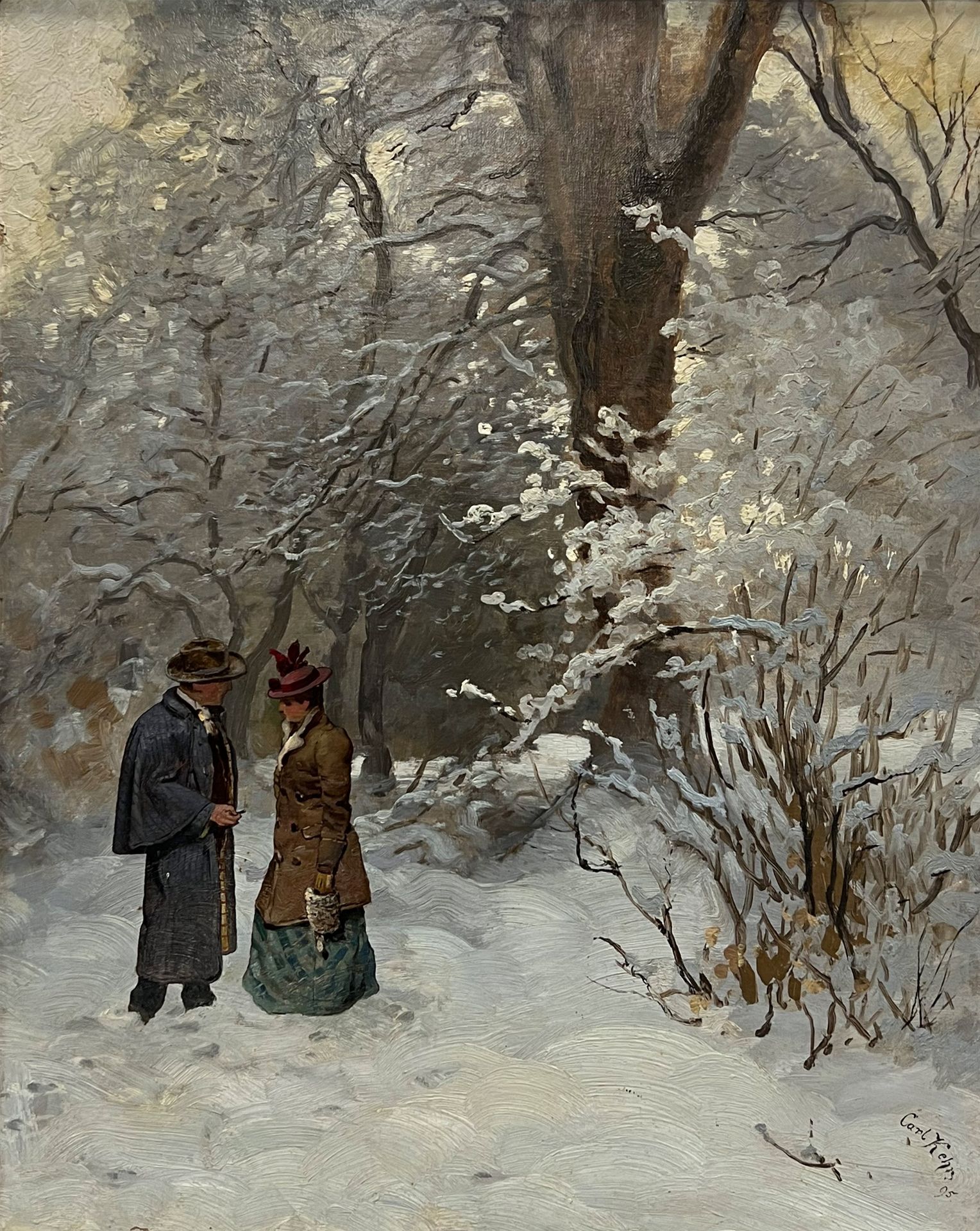 Karl KEHR (1866 - 1919). Lovers in a wintry forest landscape. - Image 2 of 12