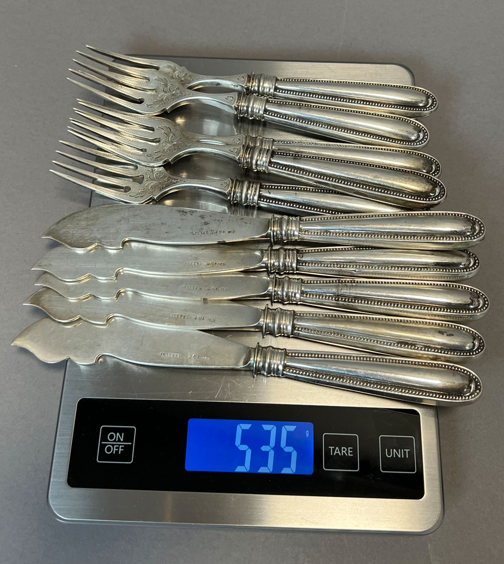 Set of 10 pieces of fish cutlery. 800 silver. For 5 persons. Art Nouveau. - Image 6 of 6