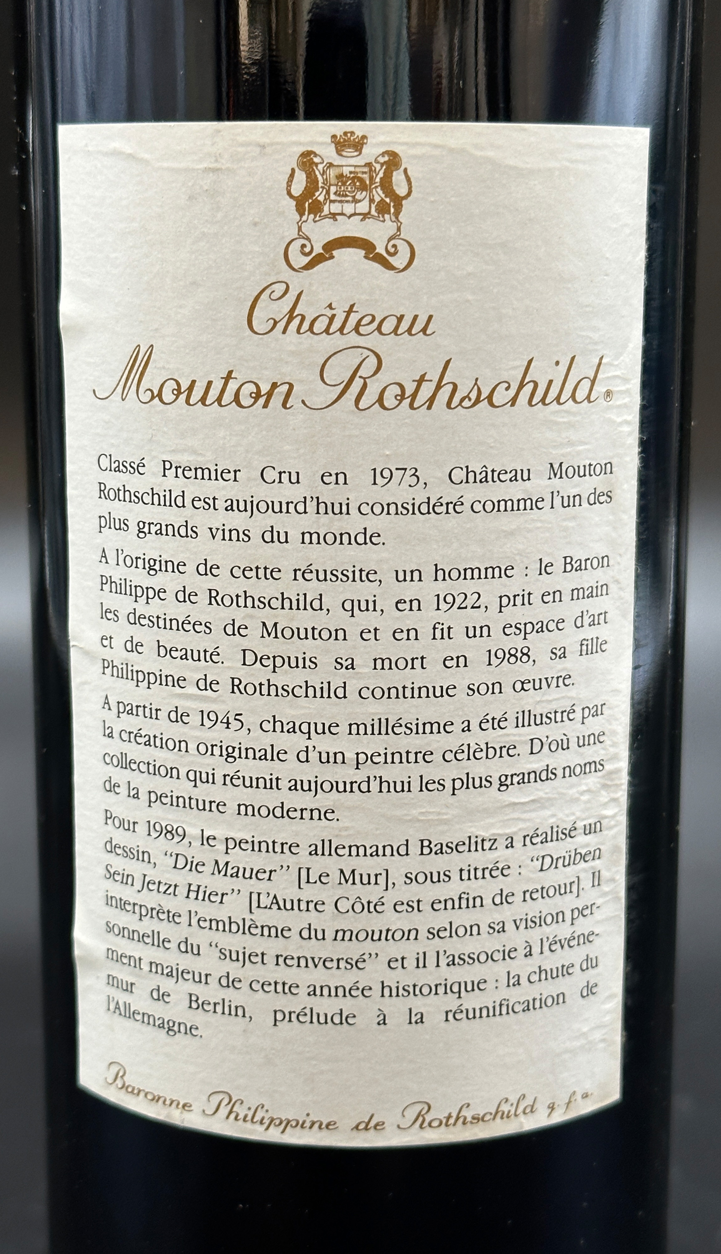 1 bottle of red wine. Château Mouton ROTHSCHILD. Paulliac. 1989. France. - Image 3 of 4