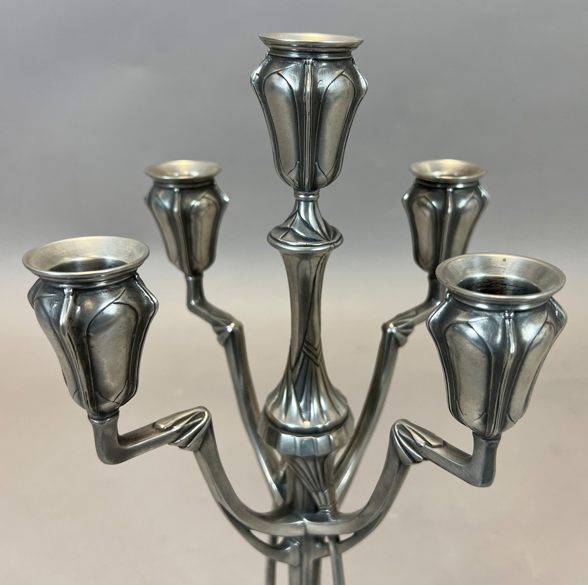 Achille GAMBA (1881 - 1944). Candelabra. Art Nouveau. Pewter. - Image 3 of 6