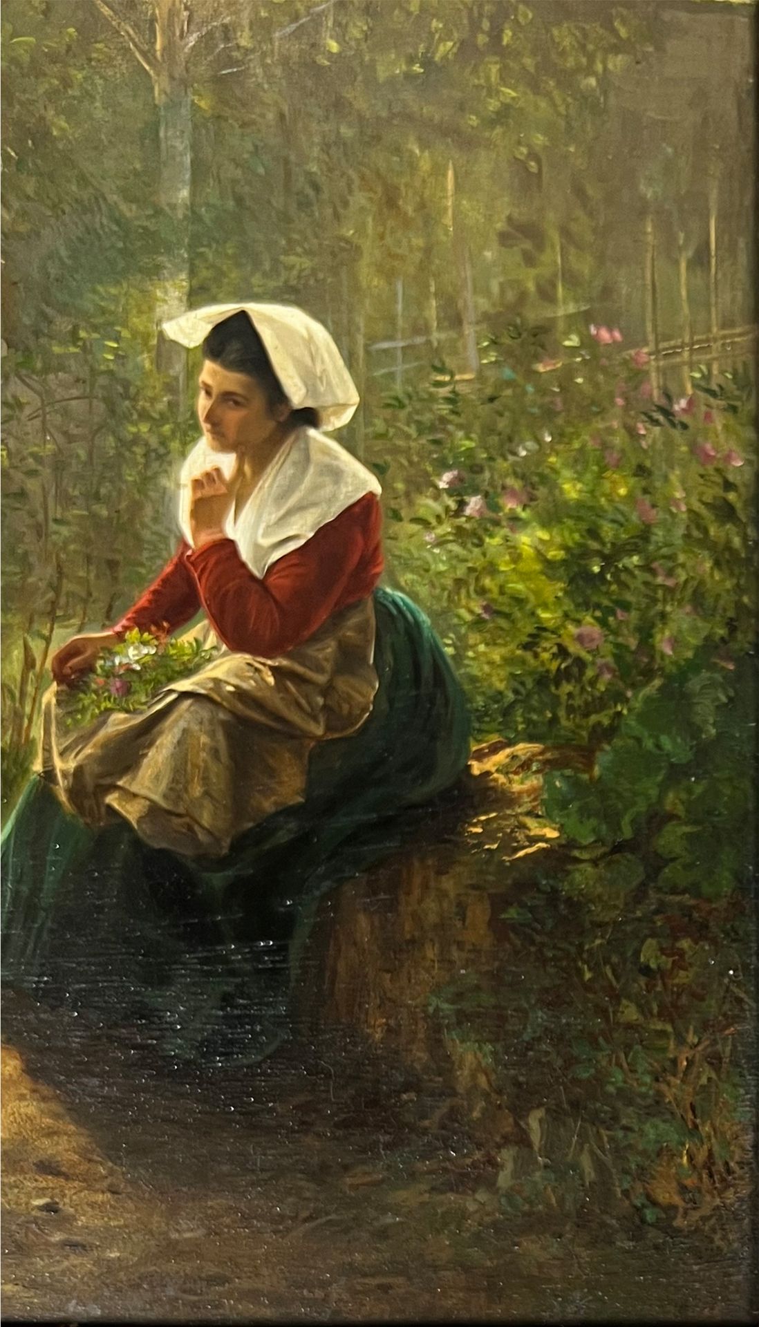 Guiseppe BENSA (XIX - XX). Thoughtful peasant woman with flowers. - Image 7 of 8