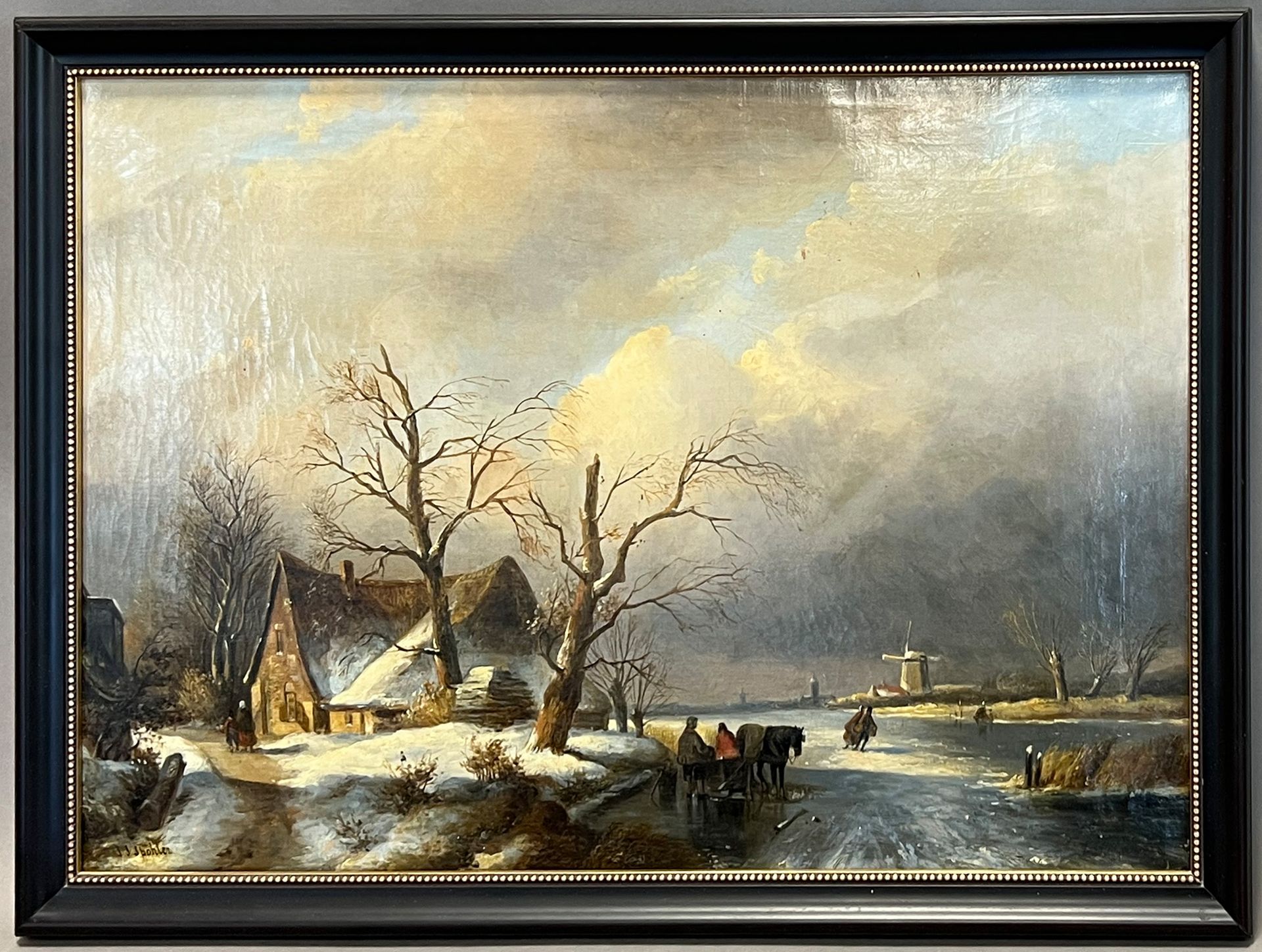 Attributed to Jacob Jan Coenraad SPOHLER (1837 - 1922). Dutch winter landscape. - Image 2 of 9