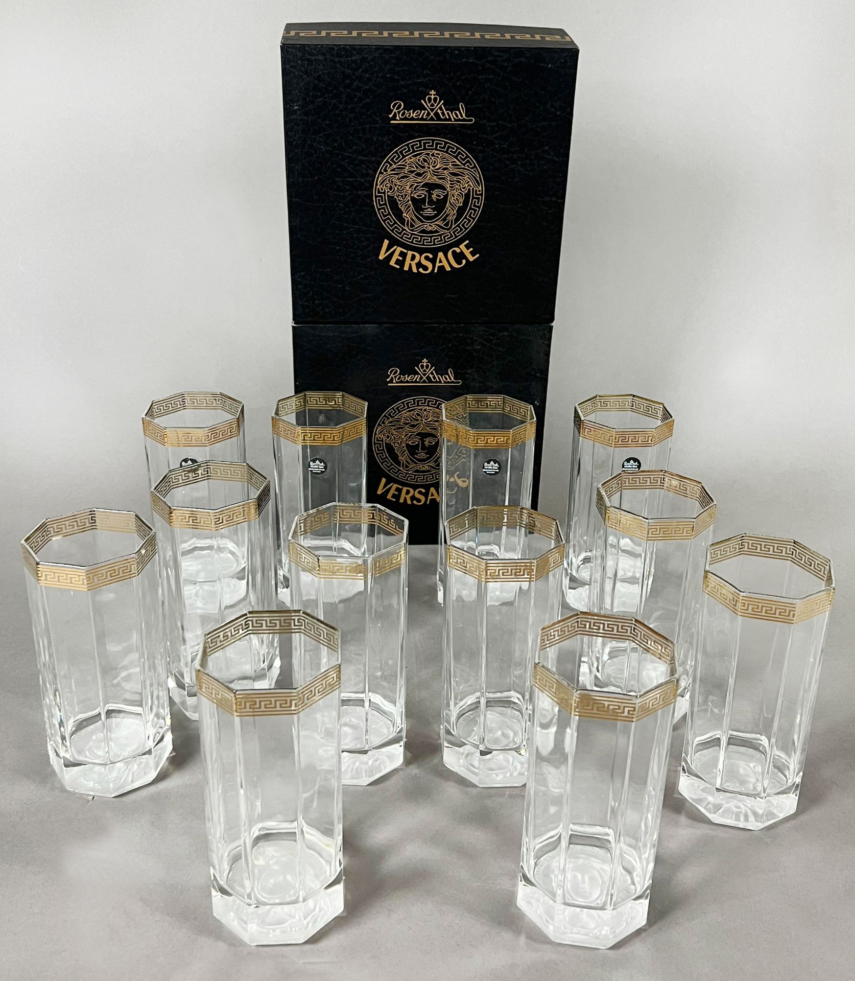 VERSACE by ROSENTHAL. "Medusa D'Or". 12-teiliges Konvolut Longdrinkgläser.