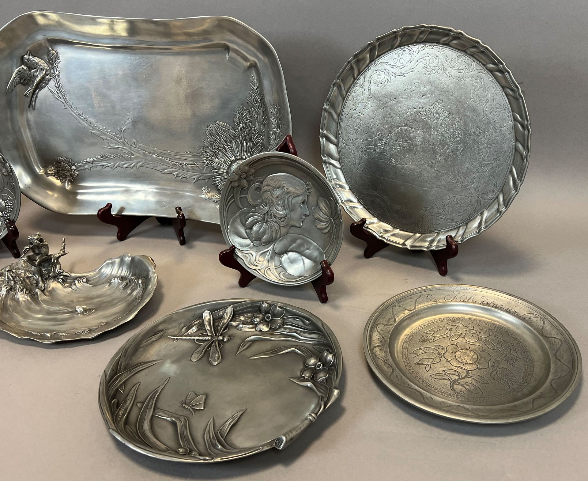 Achille GAMBA (1881 - 1944). 9-piece set. Art Nouveau. Pewter. - Image 3 of 8