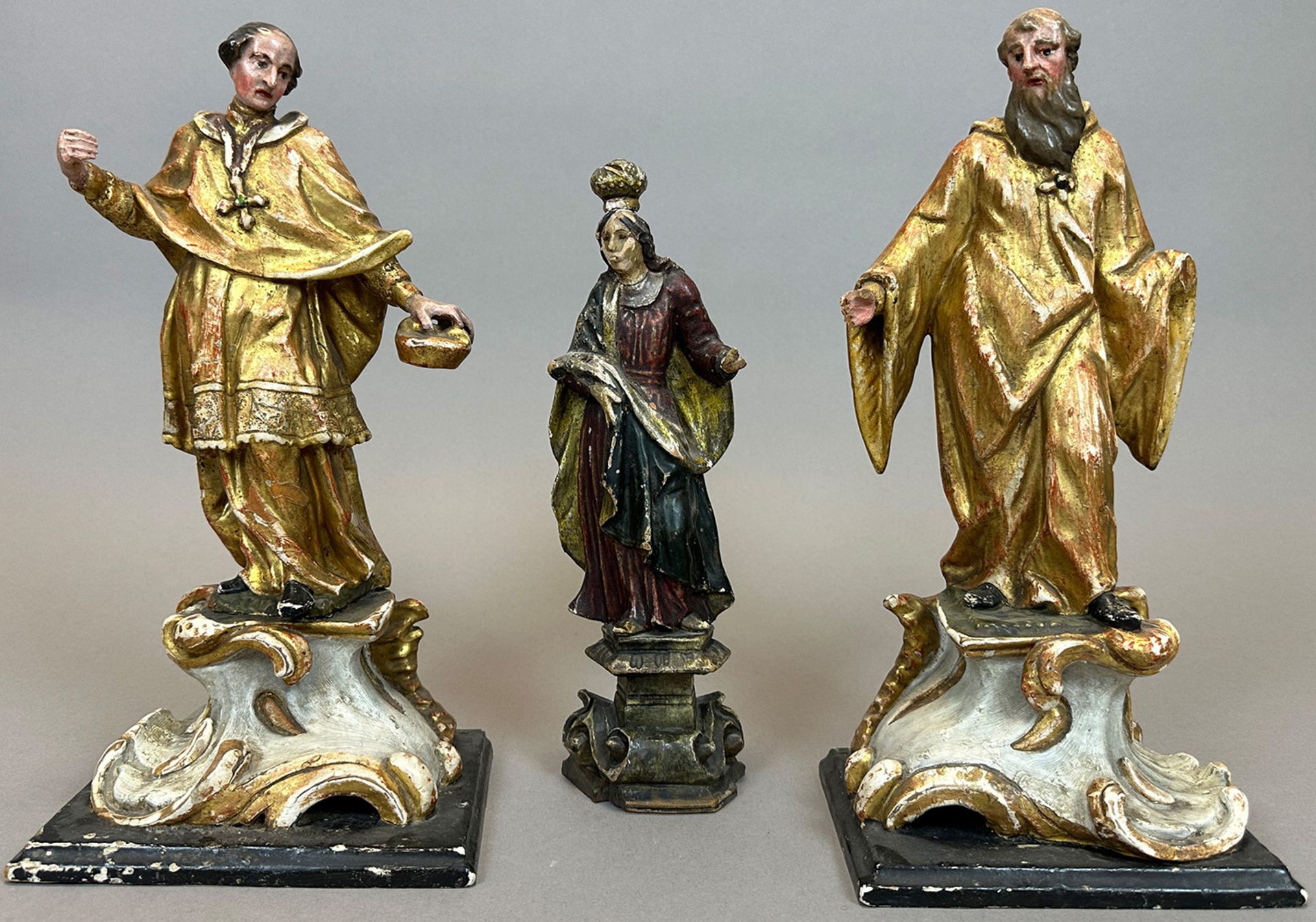 Drei Heiligenfiguren. Barock. 18. Jahrhundert. Österreich.