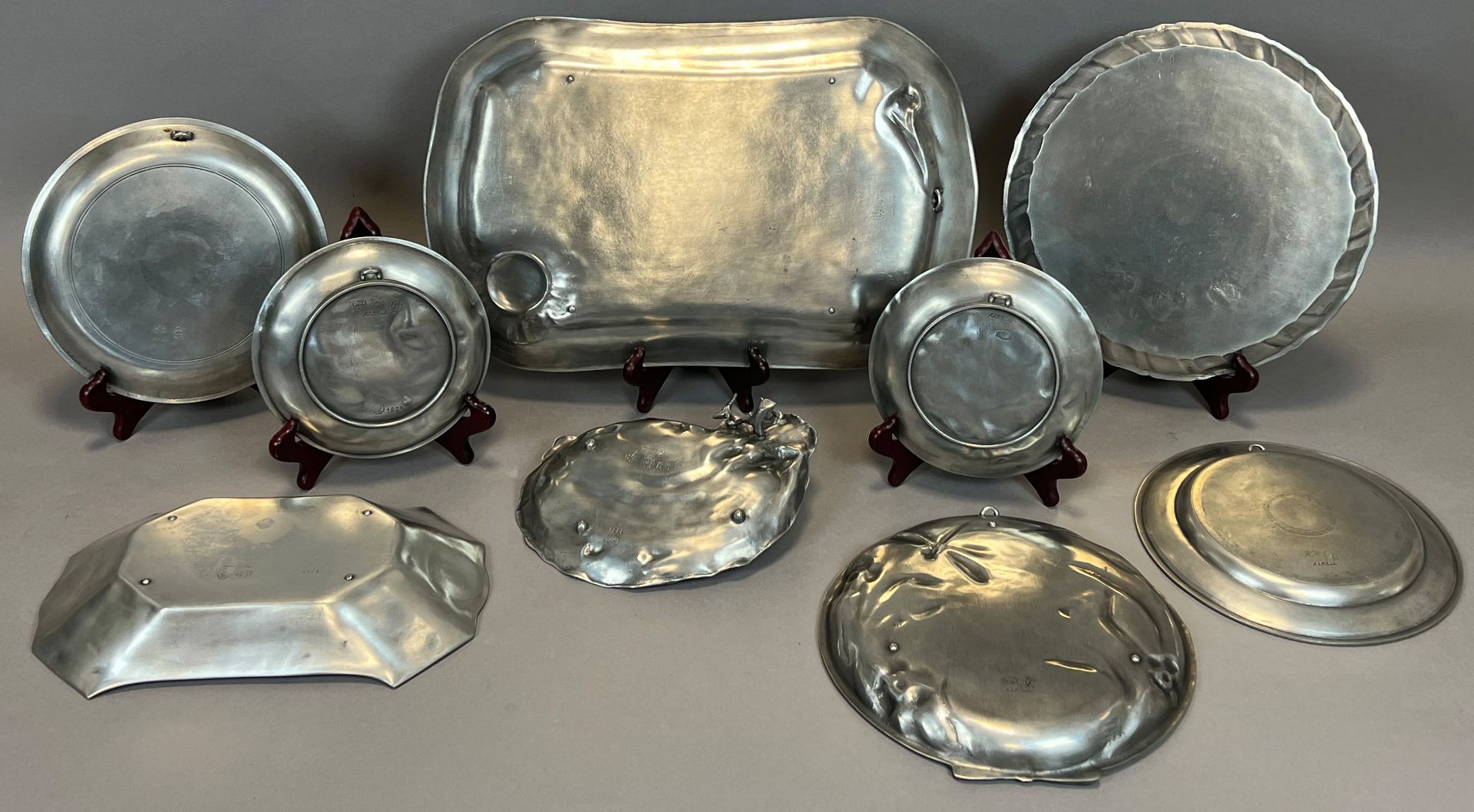 Achille GAMBA (1881 - 1944). 9-piece set. Art Nouveau. Pewter. - Image 7 of 8