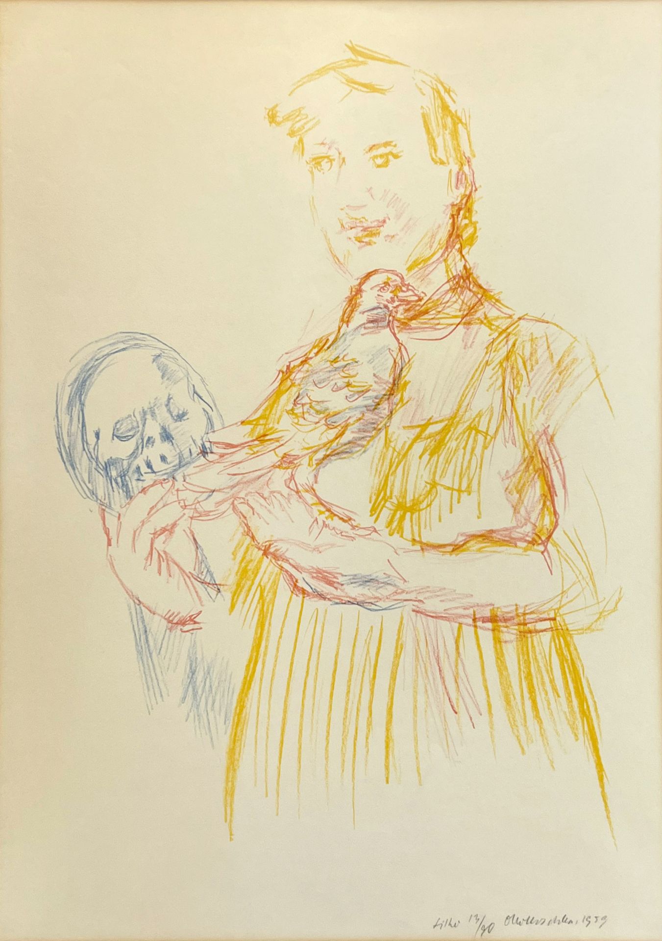 Oskar KOKOSCHKA (1886 - 1980). "Girl with dove and skull". 1959.