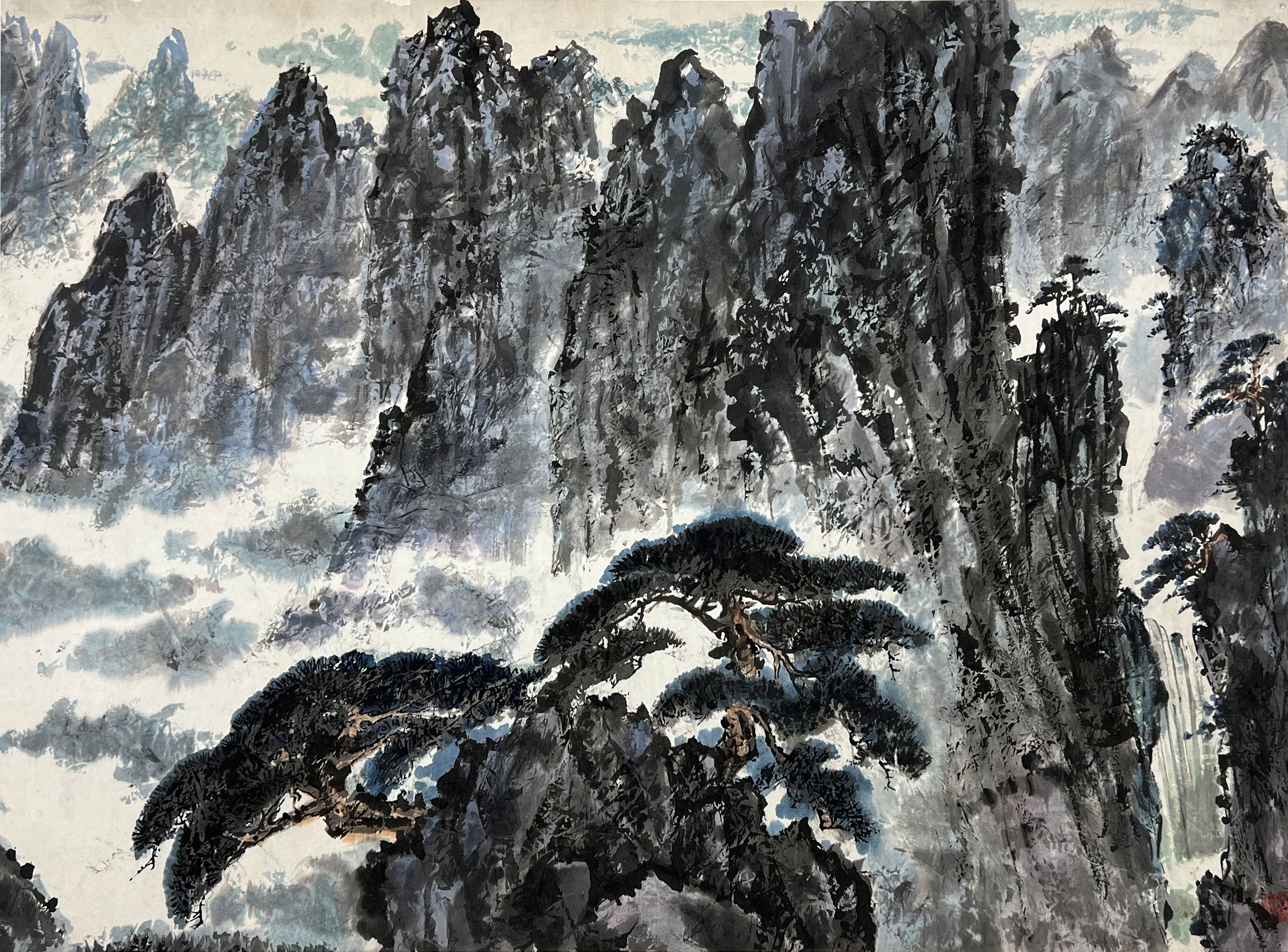 HOU, Xiangqing (1948). Chinese landscape with mountains. - Image 3 of 7