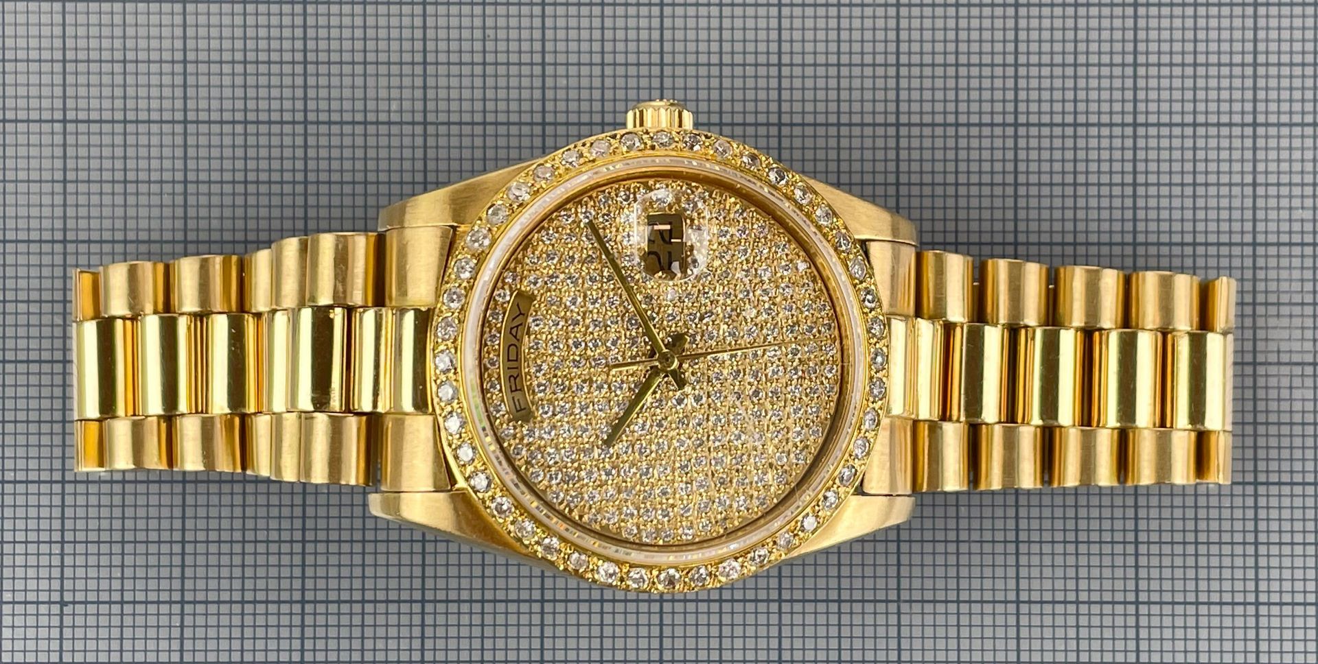 Wristwatch ROLEX Day-Date 750 yellow gold with diamonds. End of the 1980s. - Image 14 of 17