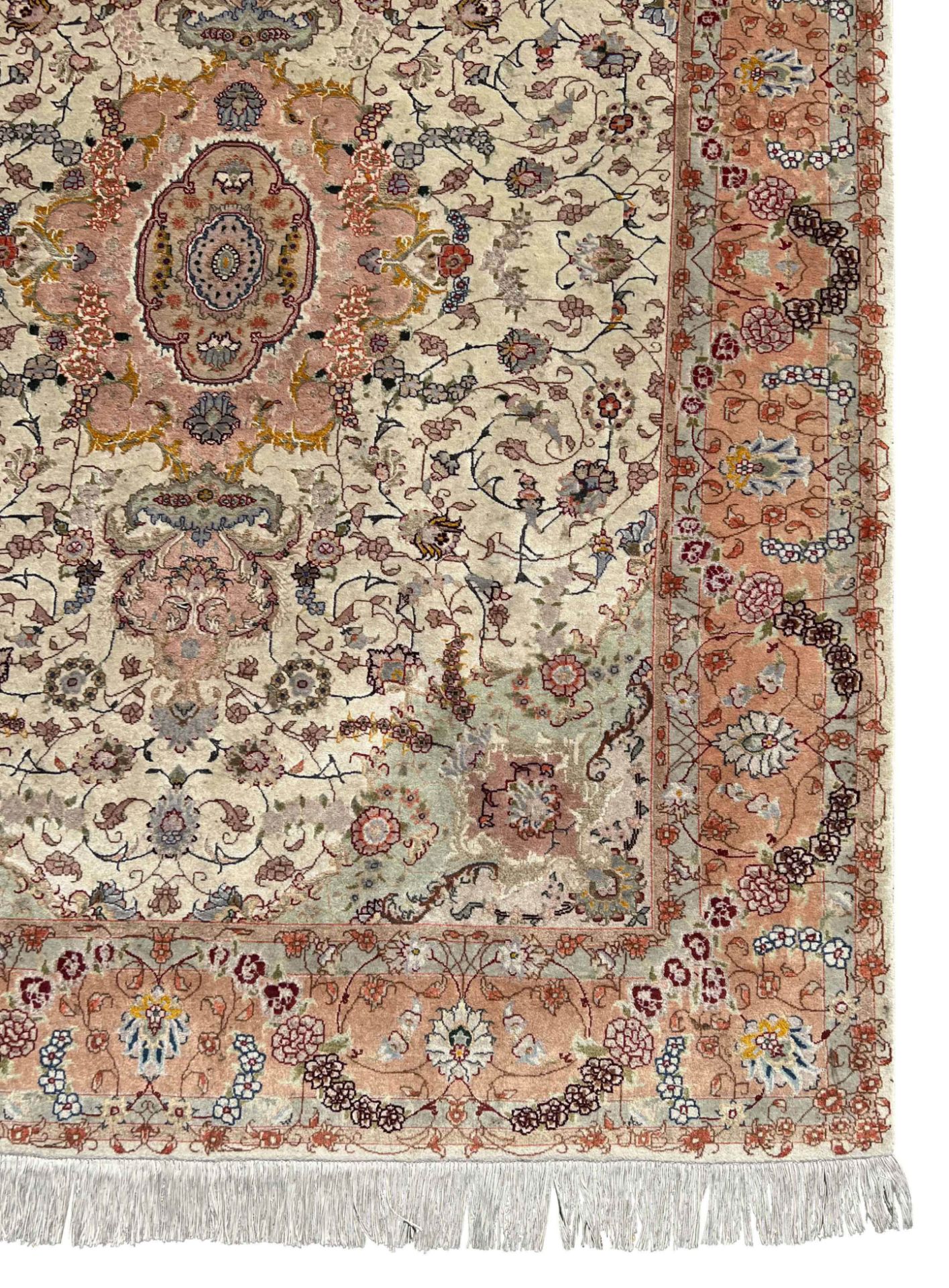 Tabriz oriental carpet. Cork wool decorated with silk. - Image 5 of 10