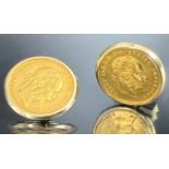 Paar Manschettenknöpfe. 585 Gelbgold mit jeweils 1 Dukat-Münze.
