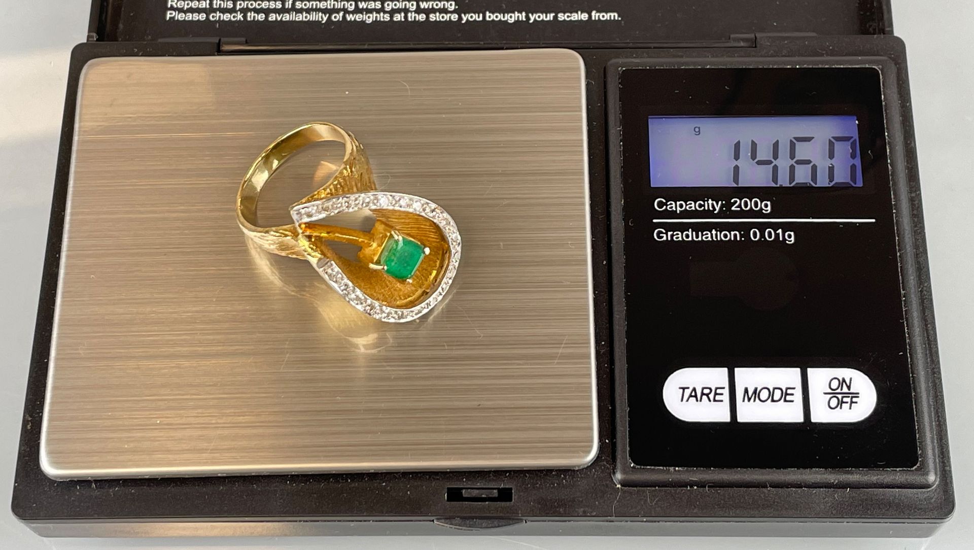 Ladies' ring 585 yellow gold with white gold in stylised flower shape with 21 diamonds and one emera - Image 8 of 8