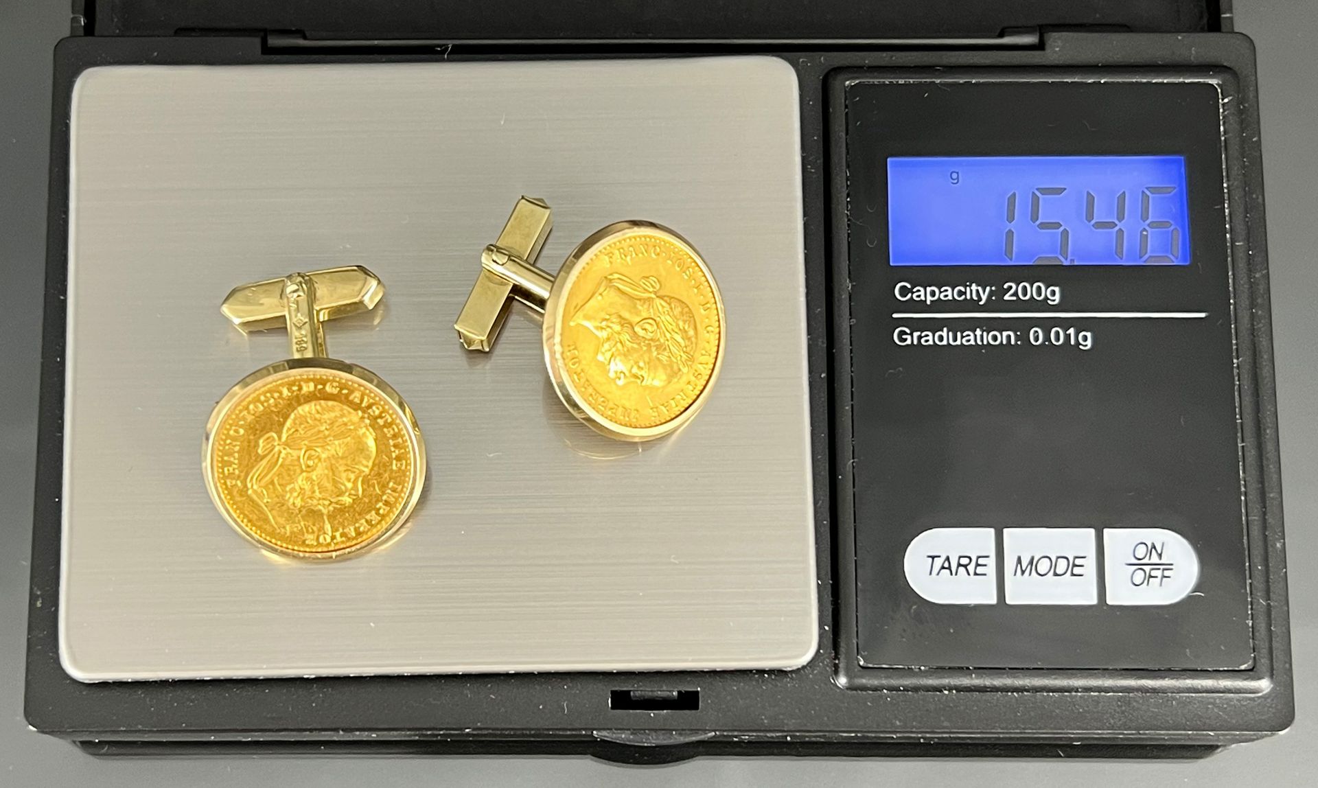 Pair of cufflinks. 585 yellow gold, each with 1 ducat coin. - Image 9 of 9