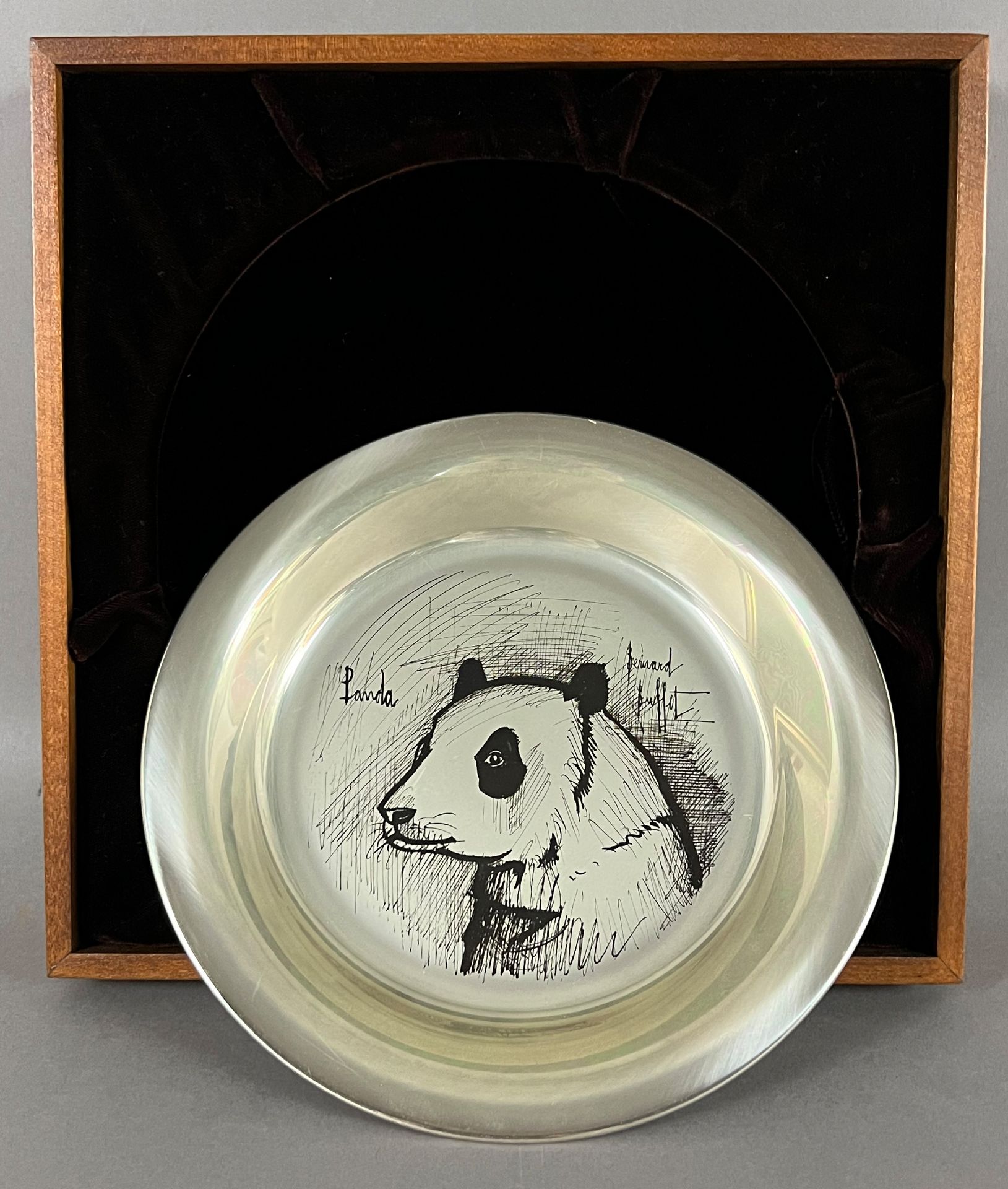 Bernard BUFFET (1928 - 1999). Artist's plate of 925 silver. "Panda". 1974.