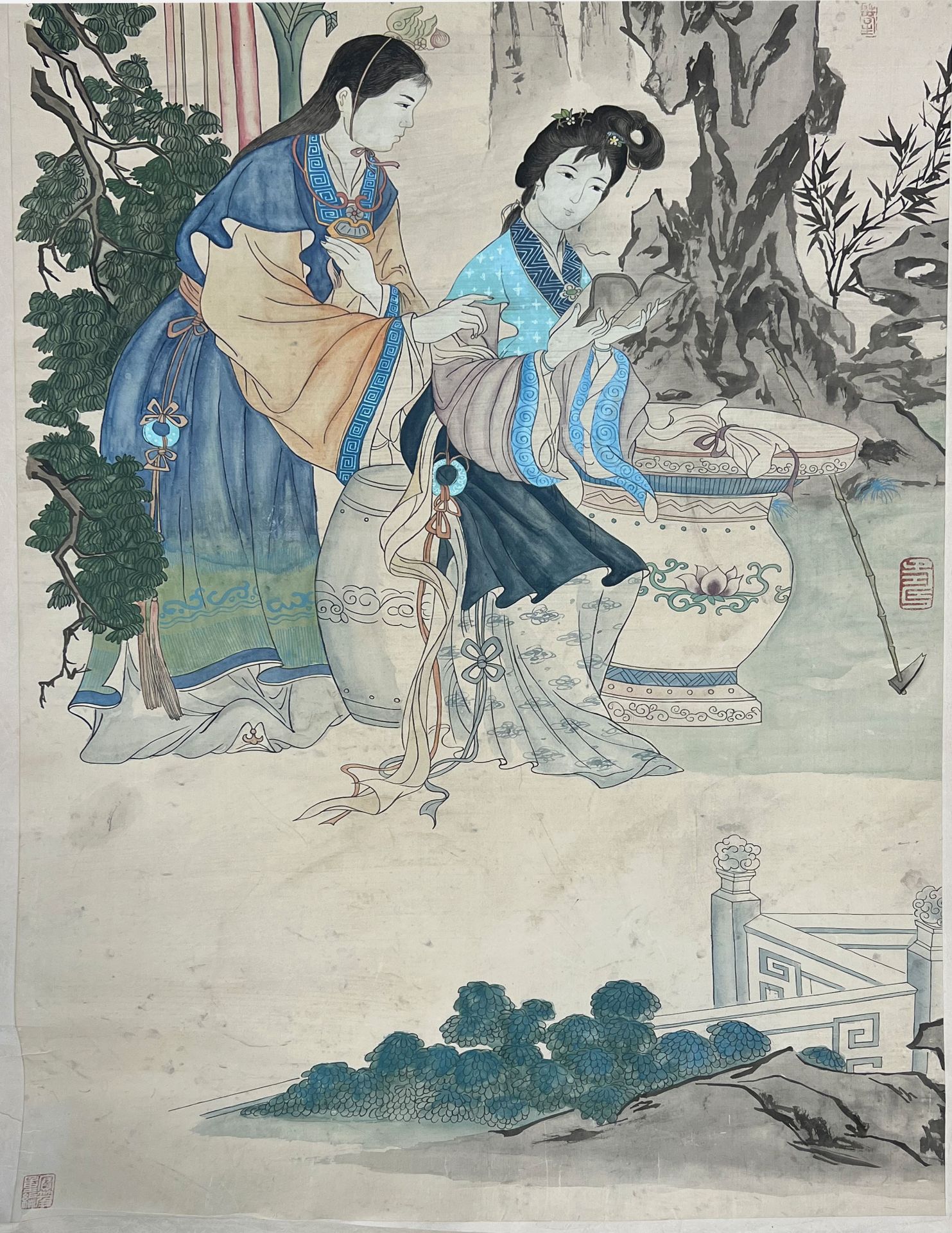 Us UNKNOWN ARTISTS (XX). Scroll painting. China. "The Dream of the Red Chamber". - Image 4 of 10