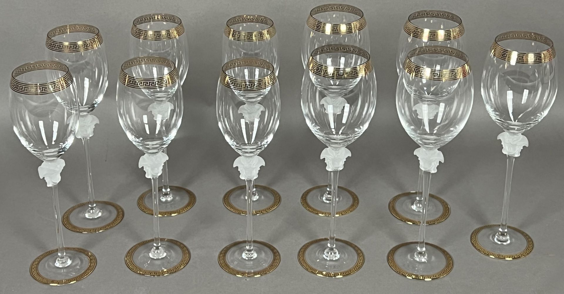 VERSACE by ROSENTHAL. "Medusa D'Or". 11-piece set of white and red wine glasses.