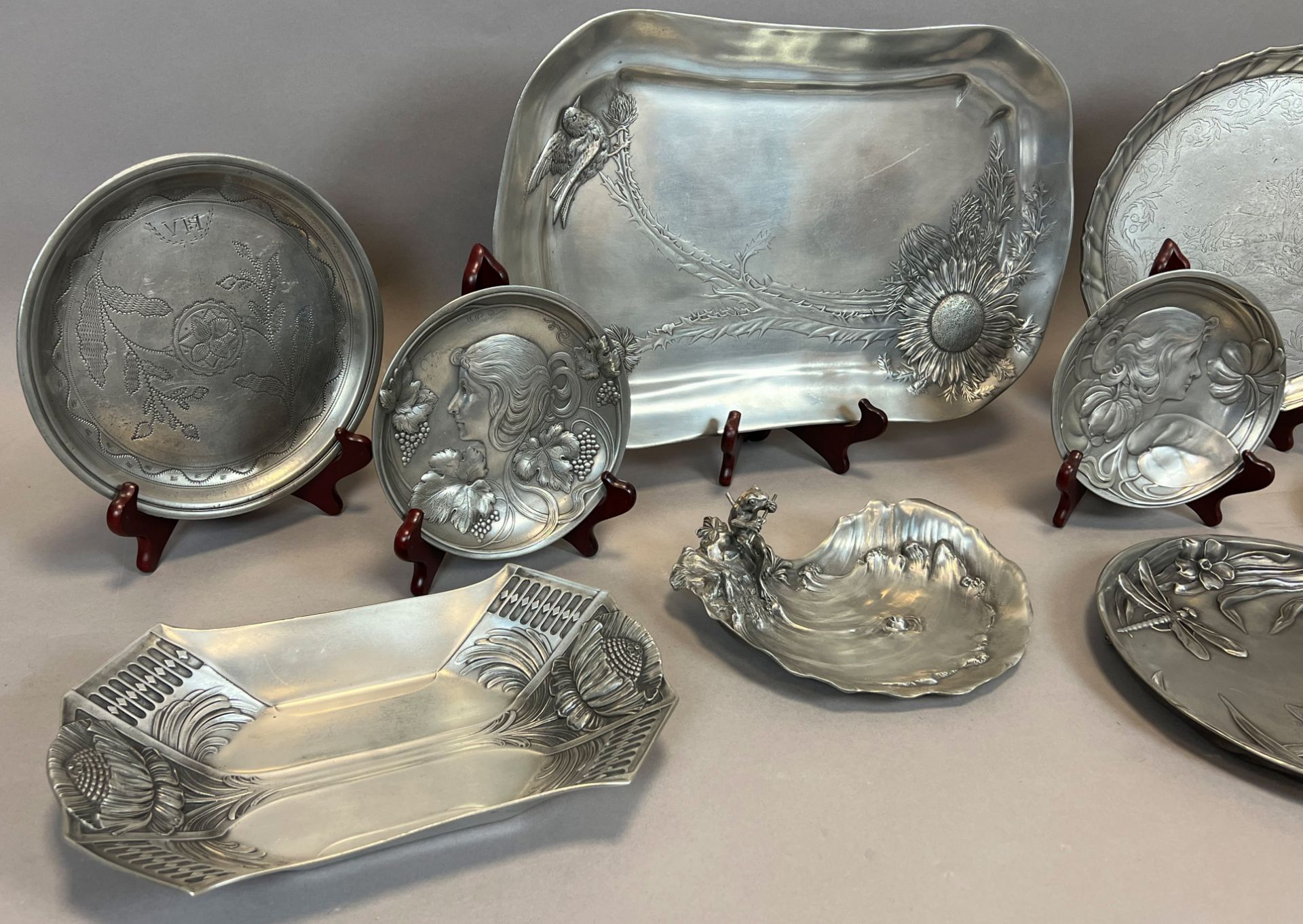 Achille GAMBA (1881 - 1944). 9-piece set. Art Nouveau. Pewter. - Image 2 of 8