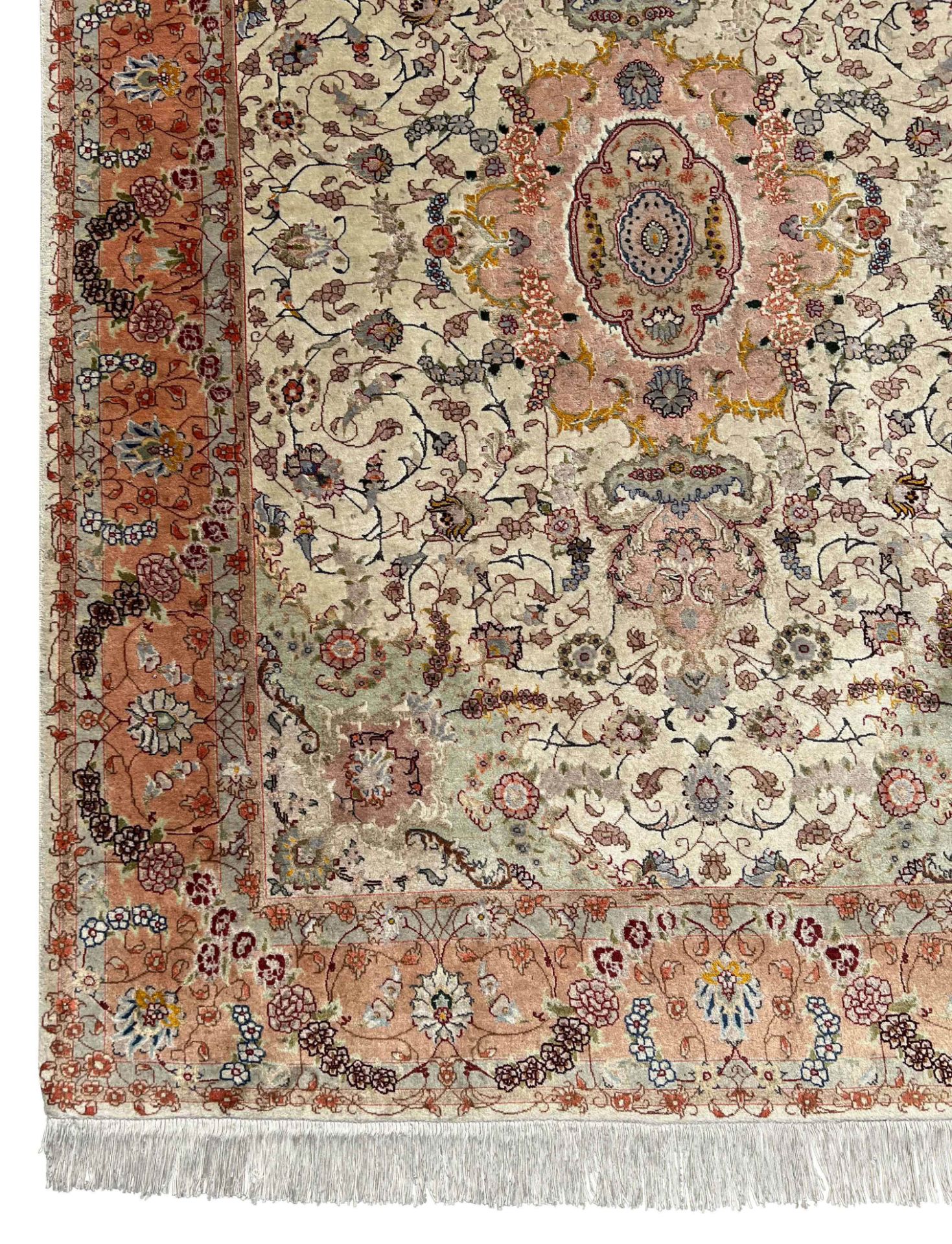 Tabriz oriental carpet. Cork wool decorated with silk. - Image 4 of 10