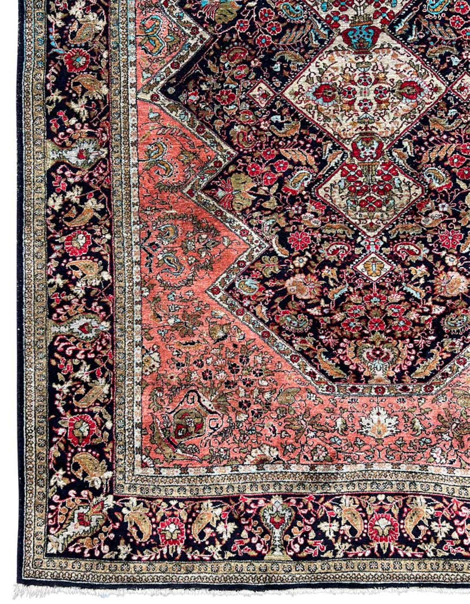 Ghom. Silk carpet. Fine weave. - Image 7 of 13