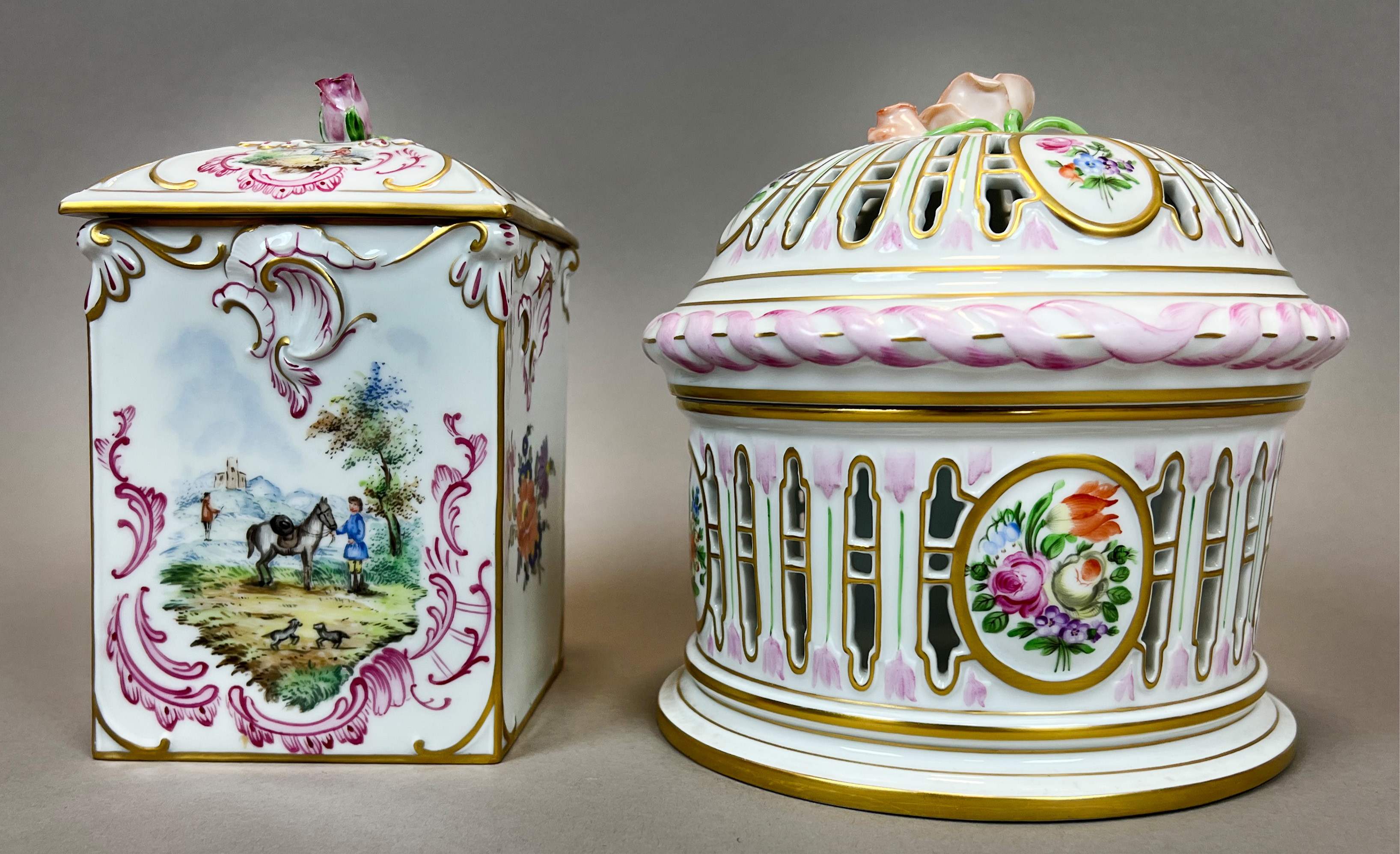 2 lidded jars. POTSCHAPPEL. HEREND. - Image 3 of 19