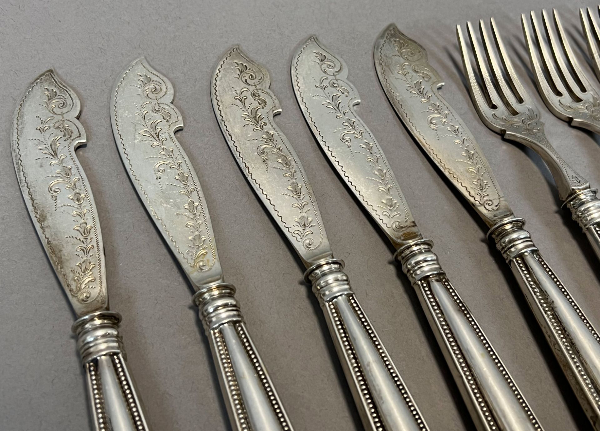 Set of 10 pieces of fish cutlery. 800 silver. For 5 persons. Art Nouveau. - Image 2 of 6