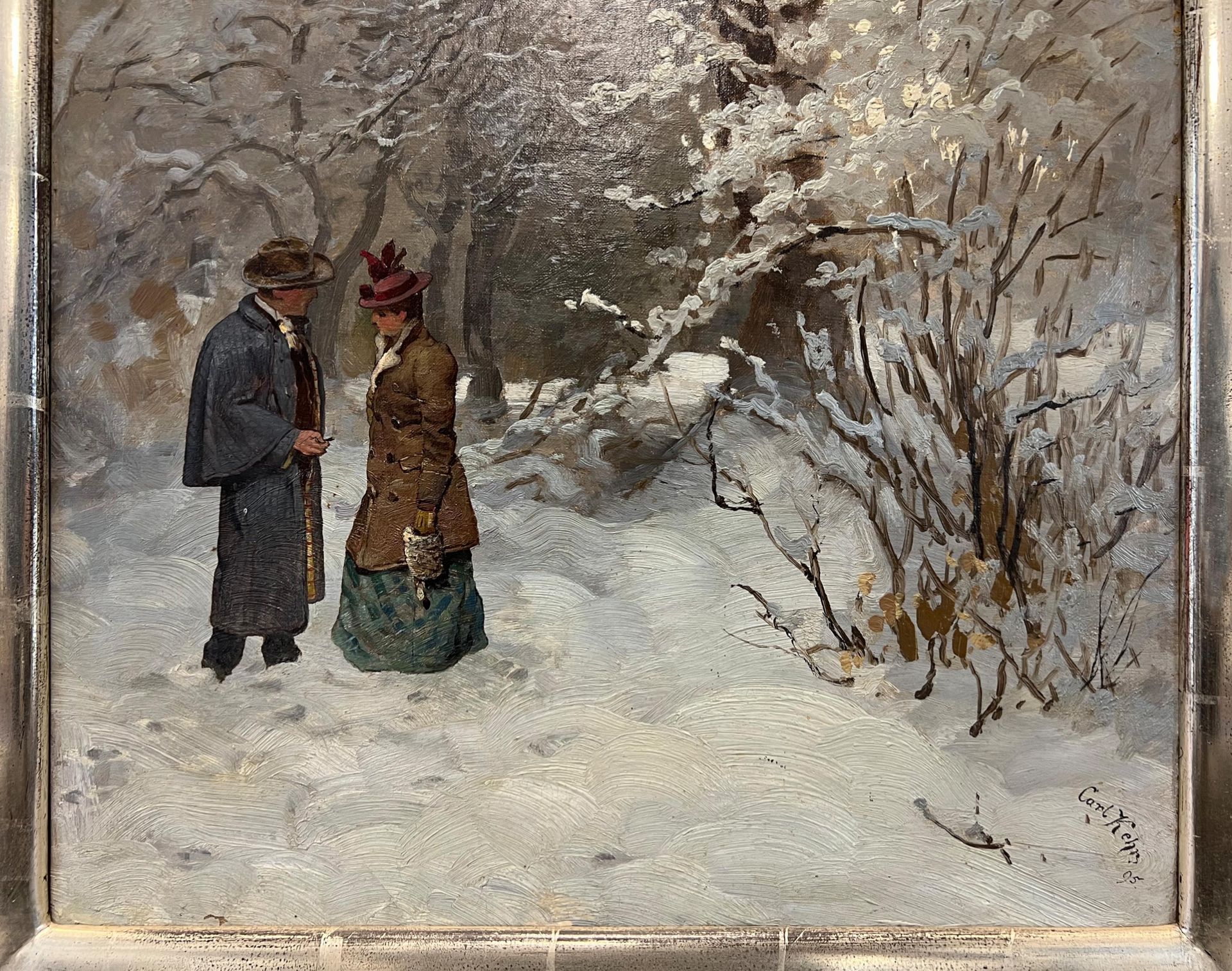 Karl KEHR (1866 - 1919). Lovers in a wintry forest landscape. - Image 4 of 12