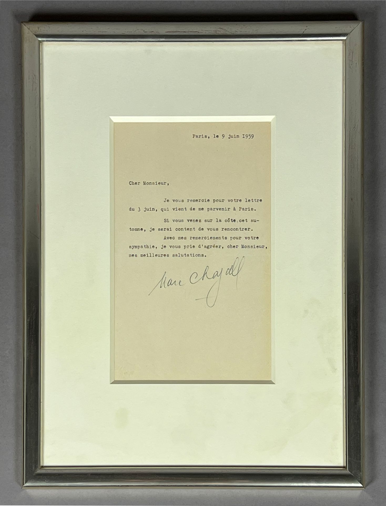 Hand-signed letter by Marc CHAGALL (1887 - 1985) with original envelope. - Image 2 of 4