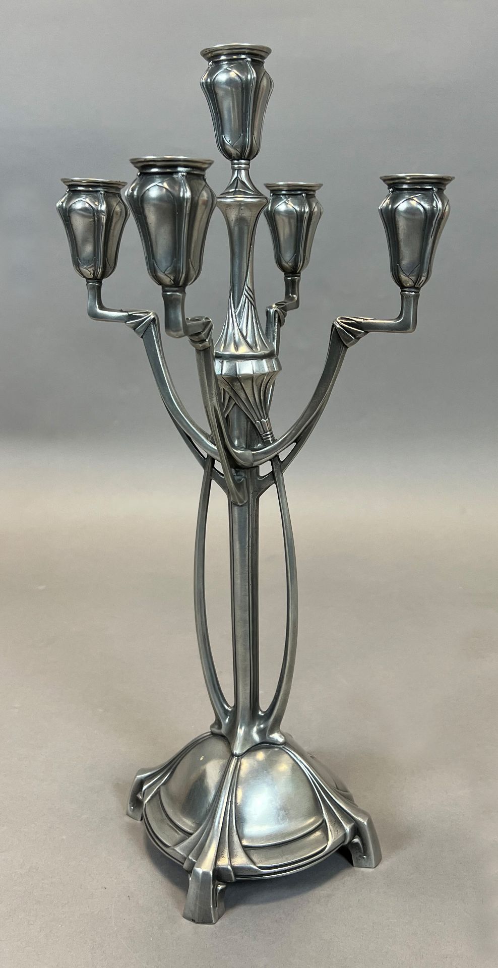 Achille GAMBA (1881 - 1944). Candelabra. Art Nouveau. Pewter.