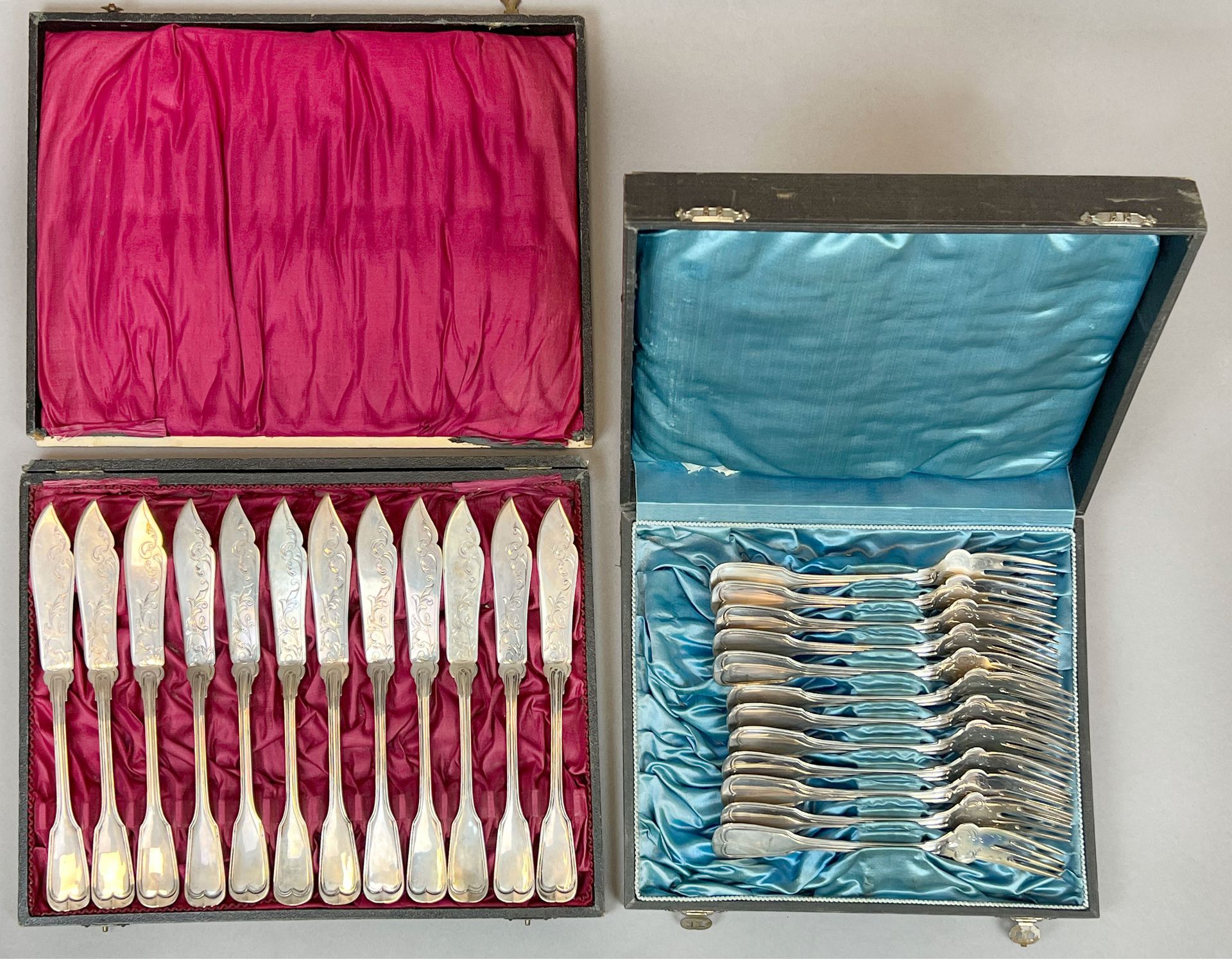 12-piece fish cutlery set. 800 silver. Art Nouveau. 1st half of the 20th century. - Image 2 of 15