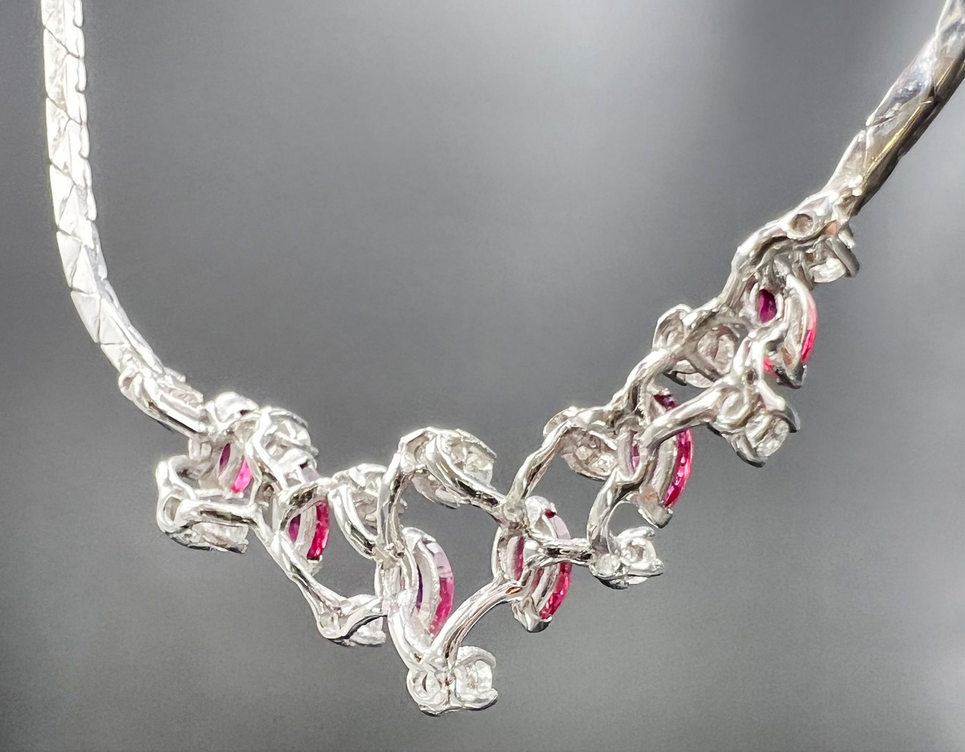 Necklace 585 white gold with rubies and diamonds. - Image 5 of 8