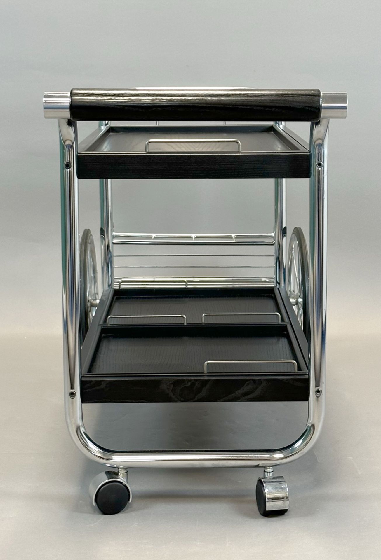 Serving trolley. Chrome. Black oak. Vintage. 80s. - Image 3 of 7