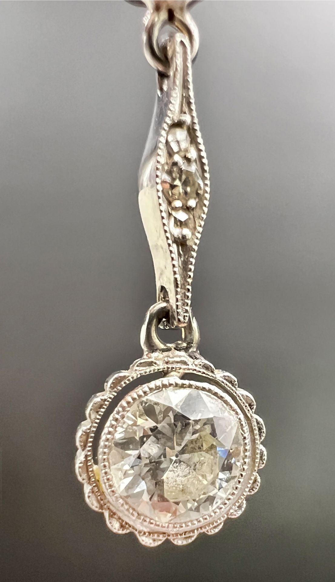 Pendant with chain. 585 white gold with 2 diamonds. Art deco. - Image 7 of 12