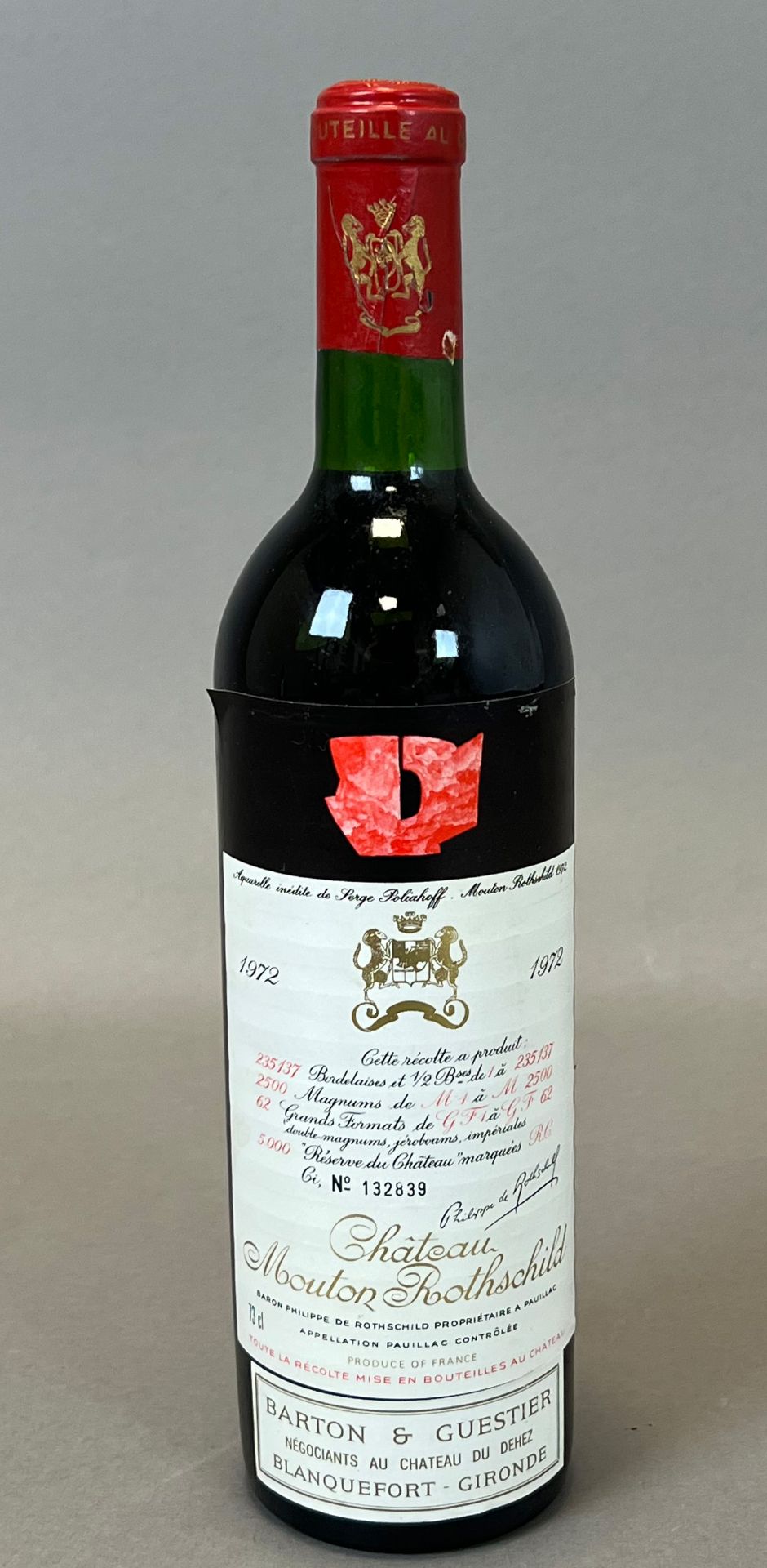 1 bottle of red wine. Château Mouton Rothschild. Pauillac. Premier Grand Cru.