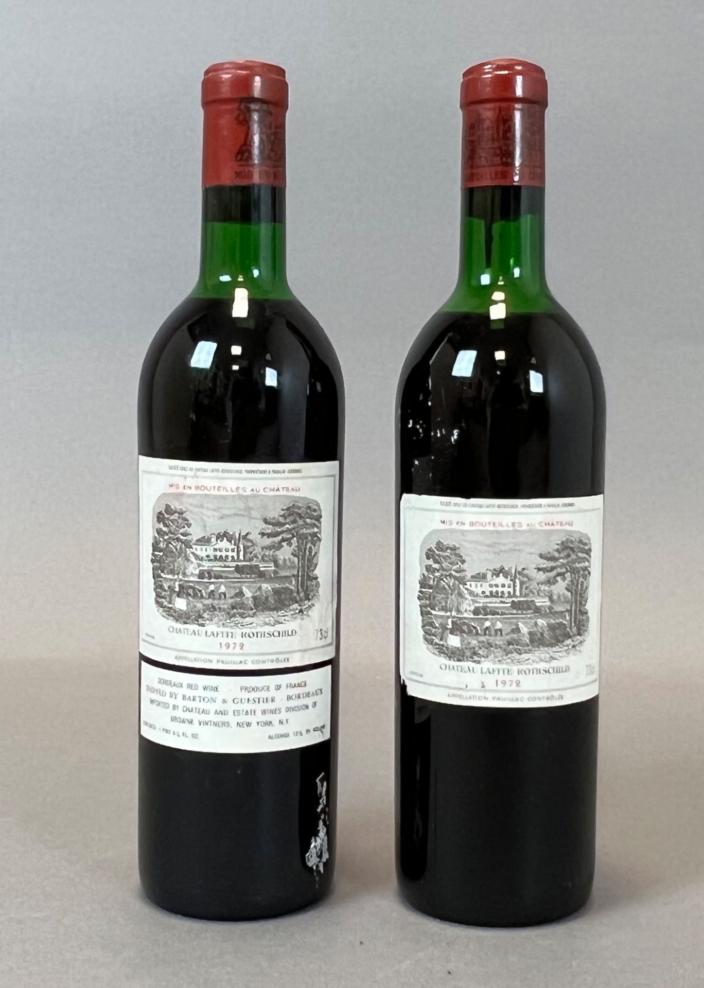 2 bottles of red wine. Château Lafite Rothschild. Grand Vin de Lafite. 1972.