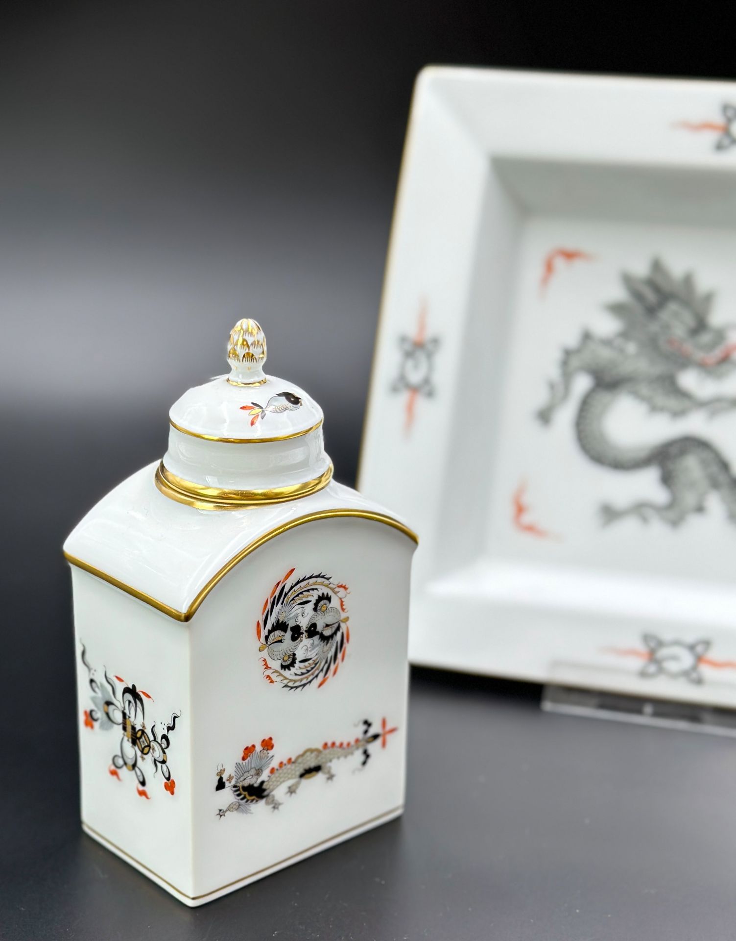 2-piece set. Bowl. Tea caddy. MEISSEN. Ming dragon. 1st choice. - Image 4 of 16