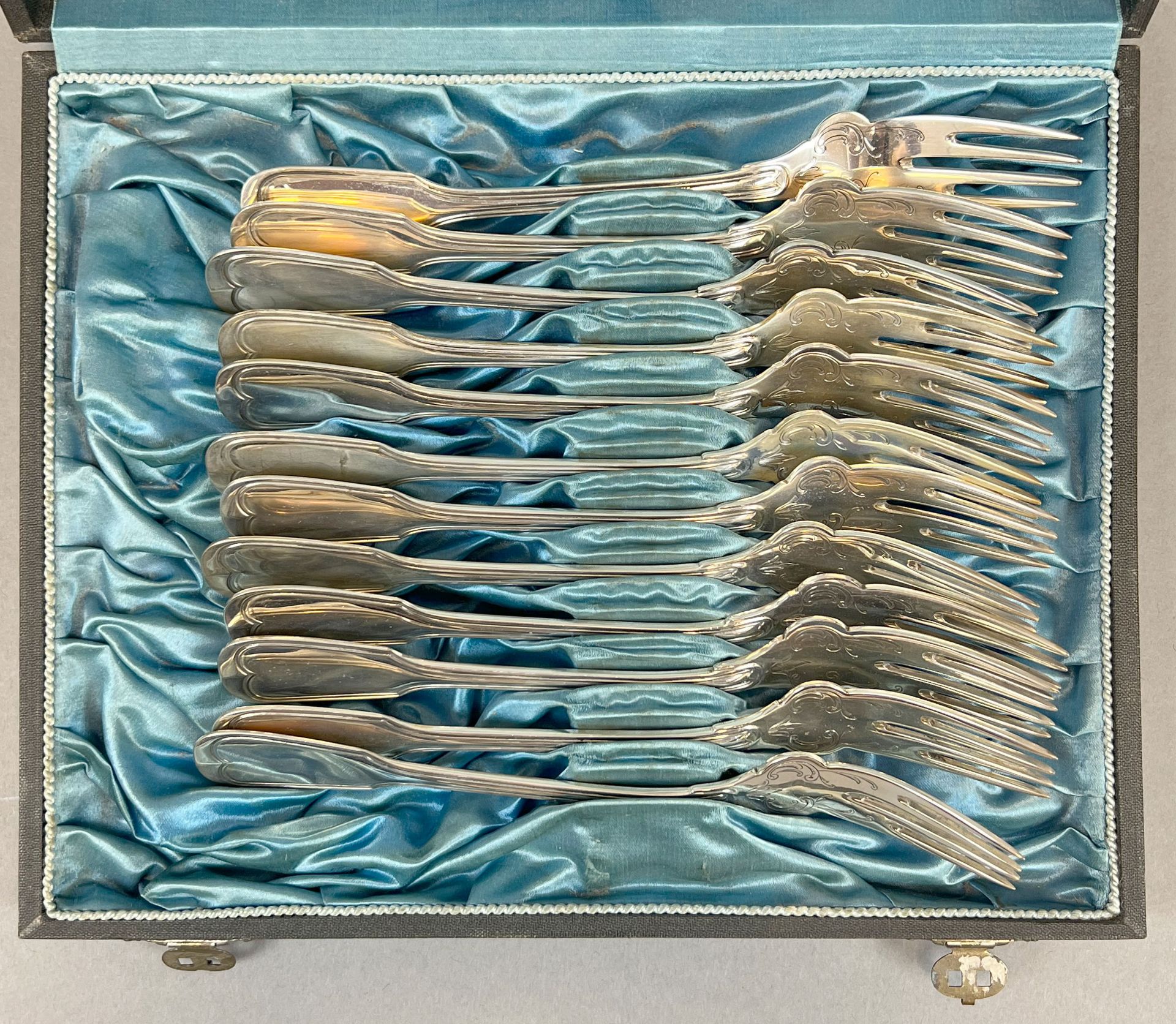 12-piece fish cutlery set. 800 silver. Art Nouveau. 1st half of the 20th century. - Image 8 of 15