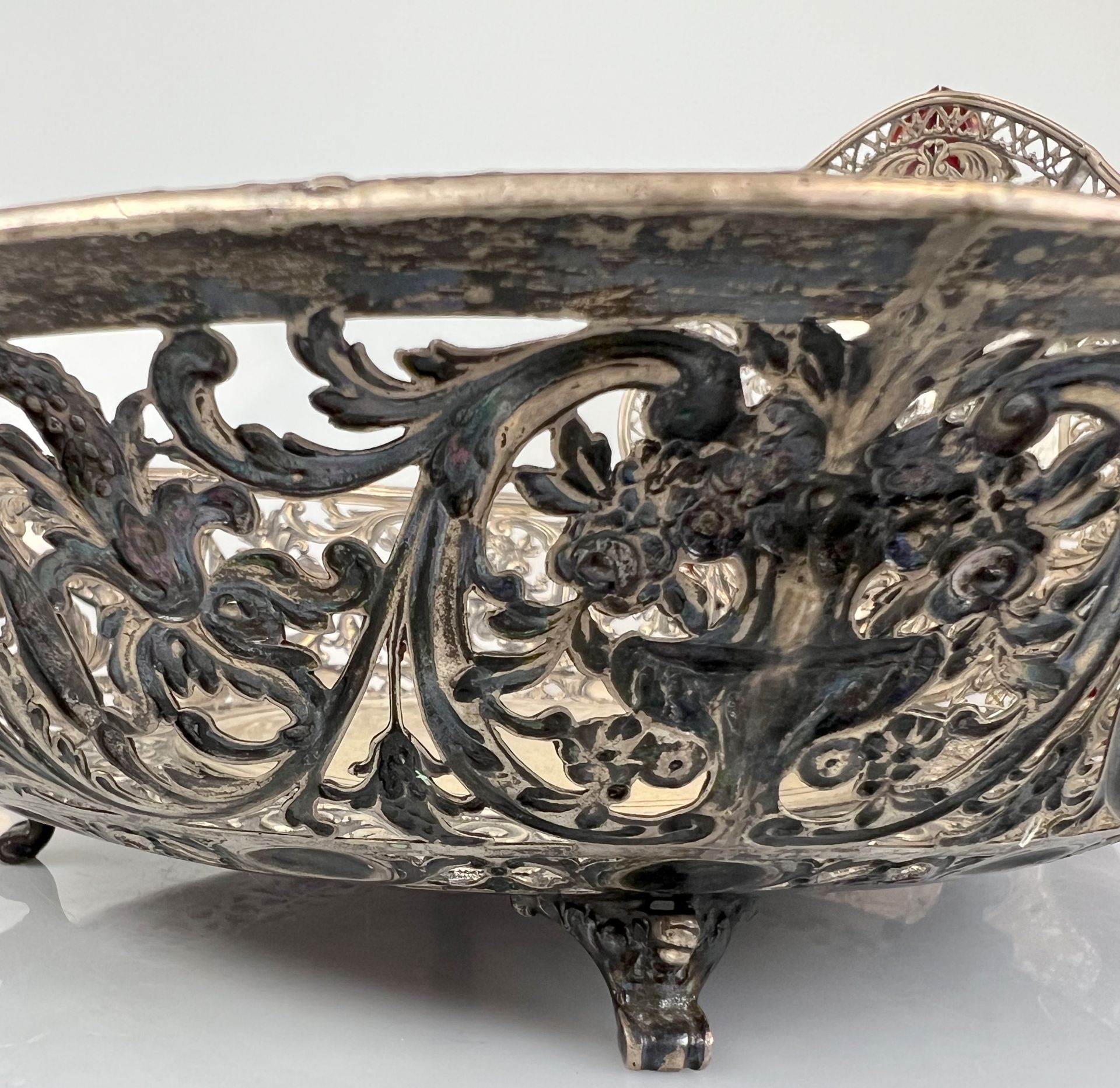 Two antique breakthrough bowls. 800 silver. Crescent moon crown. 19th century. - Image 6 of 18