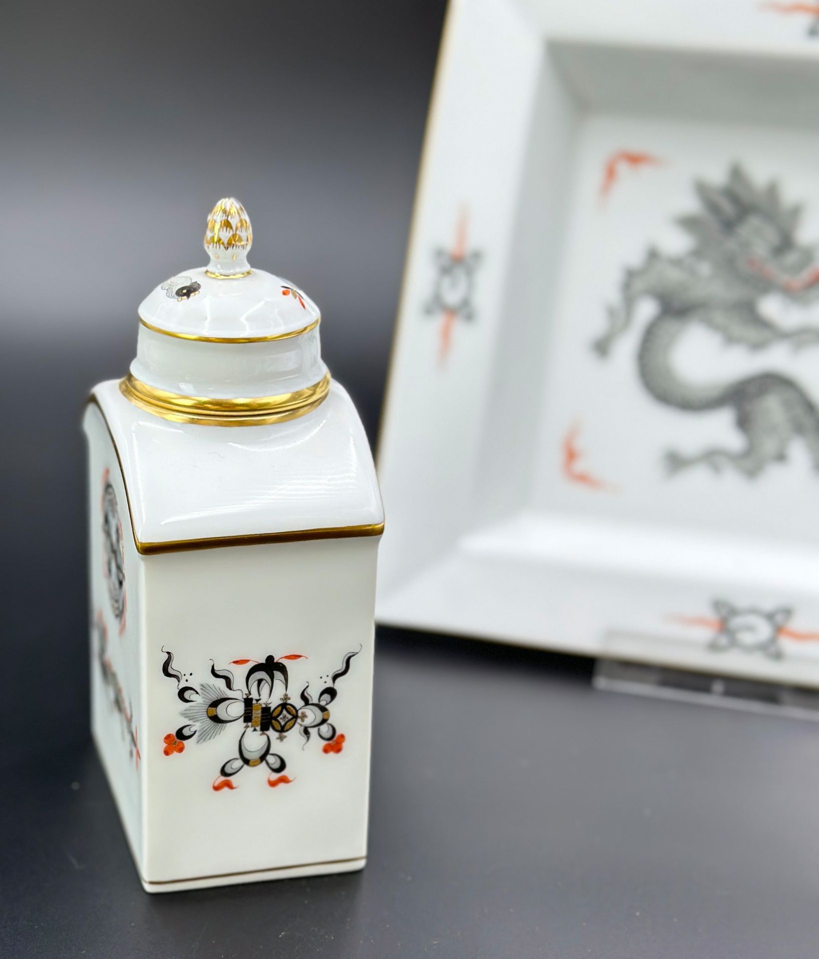 2-piece set. Bowl. Tea caddy. MEISSEN. Ming dragon. 1st choice. - Image 3 of 16