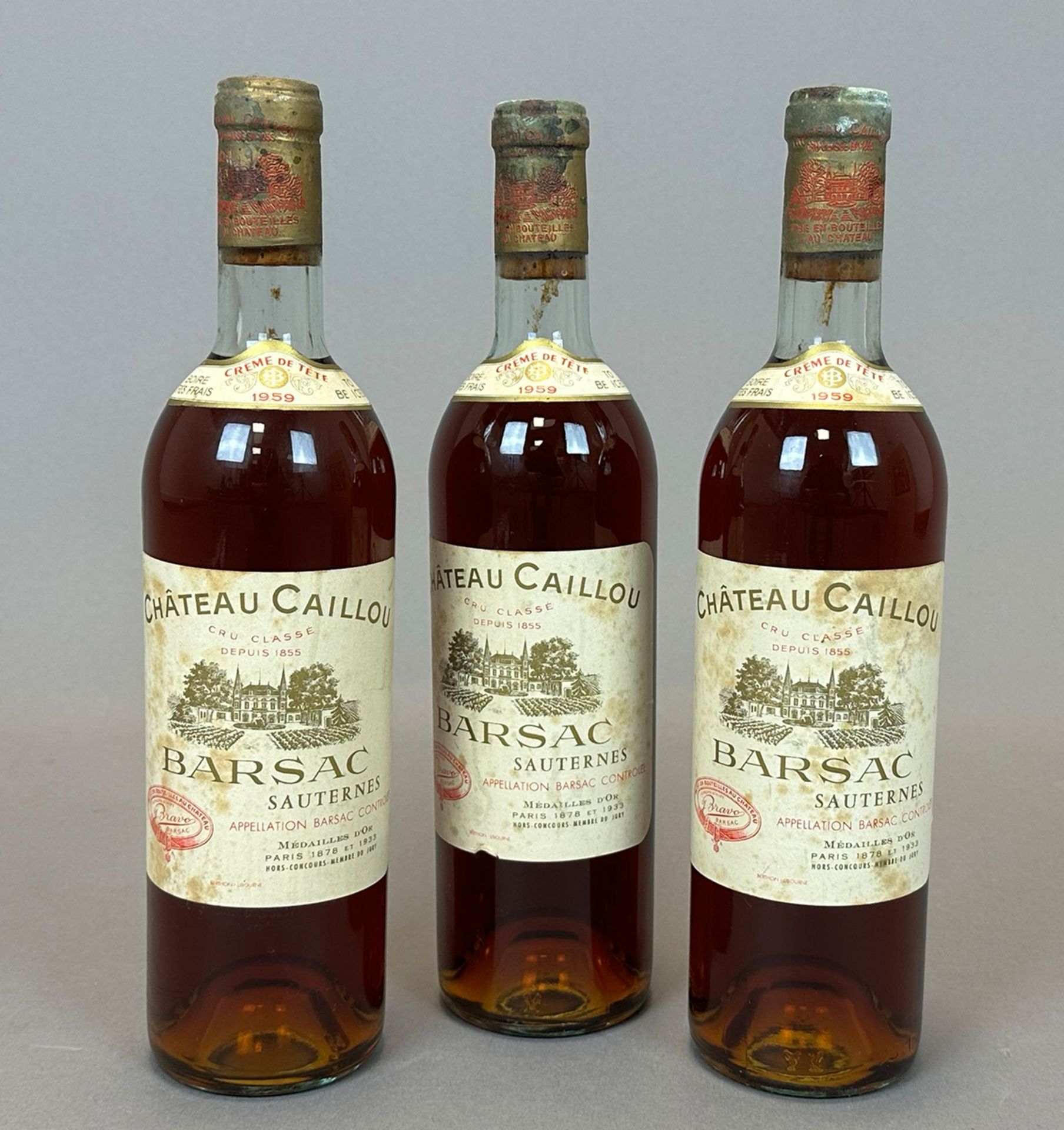 3 bottles of white wine. CHÂTEAU CAILLOU. 1959.