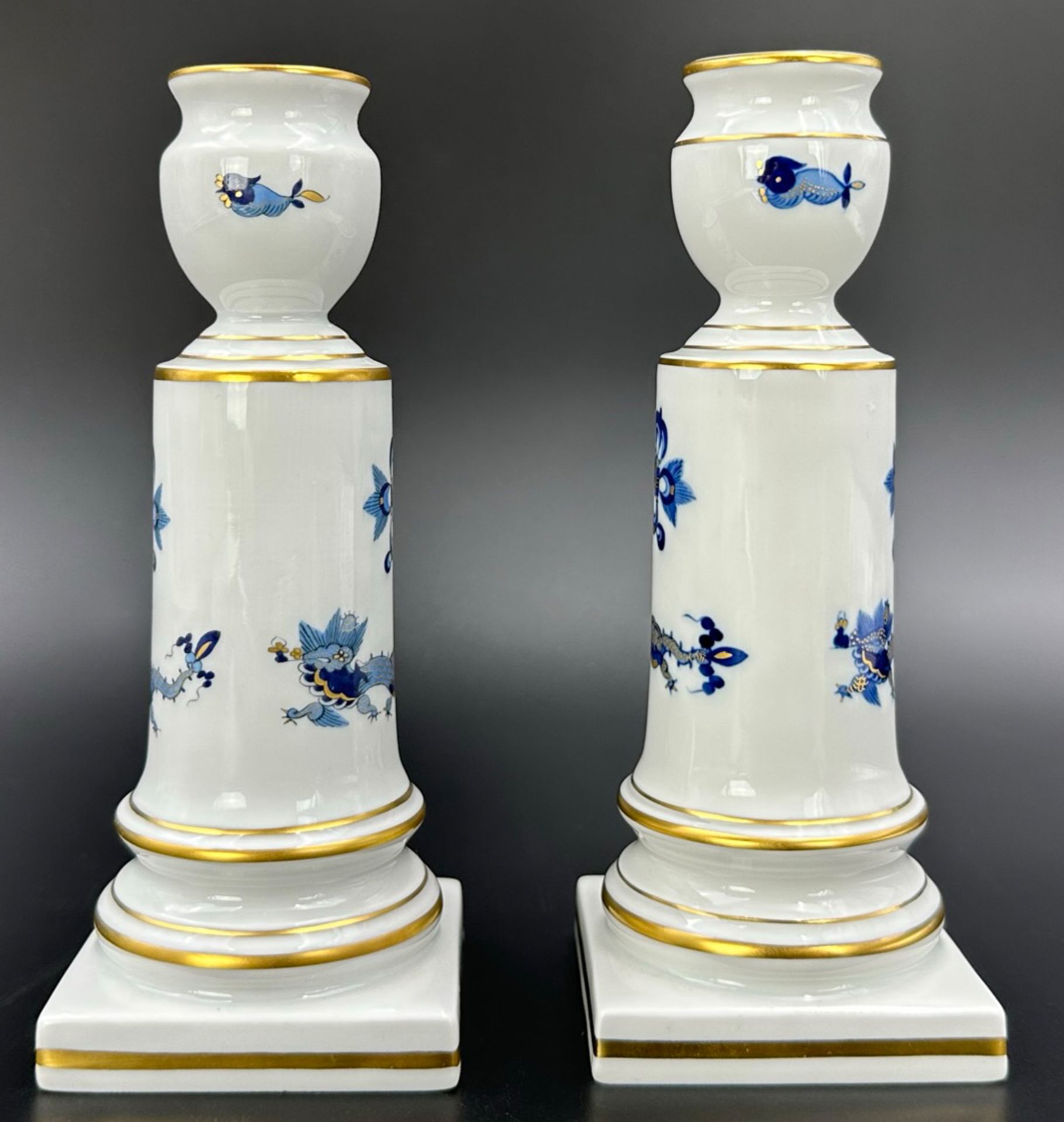 Pair of candlesticks. MEISSEN. Rich blue dragon. 1st choice - Image 2 of 12