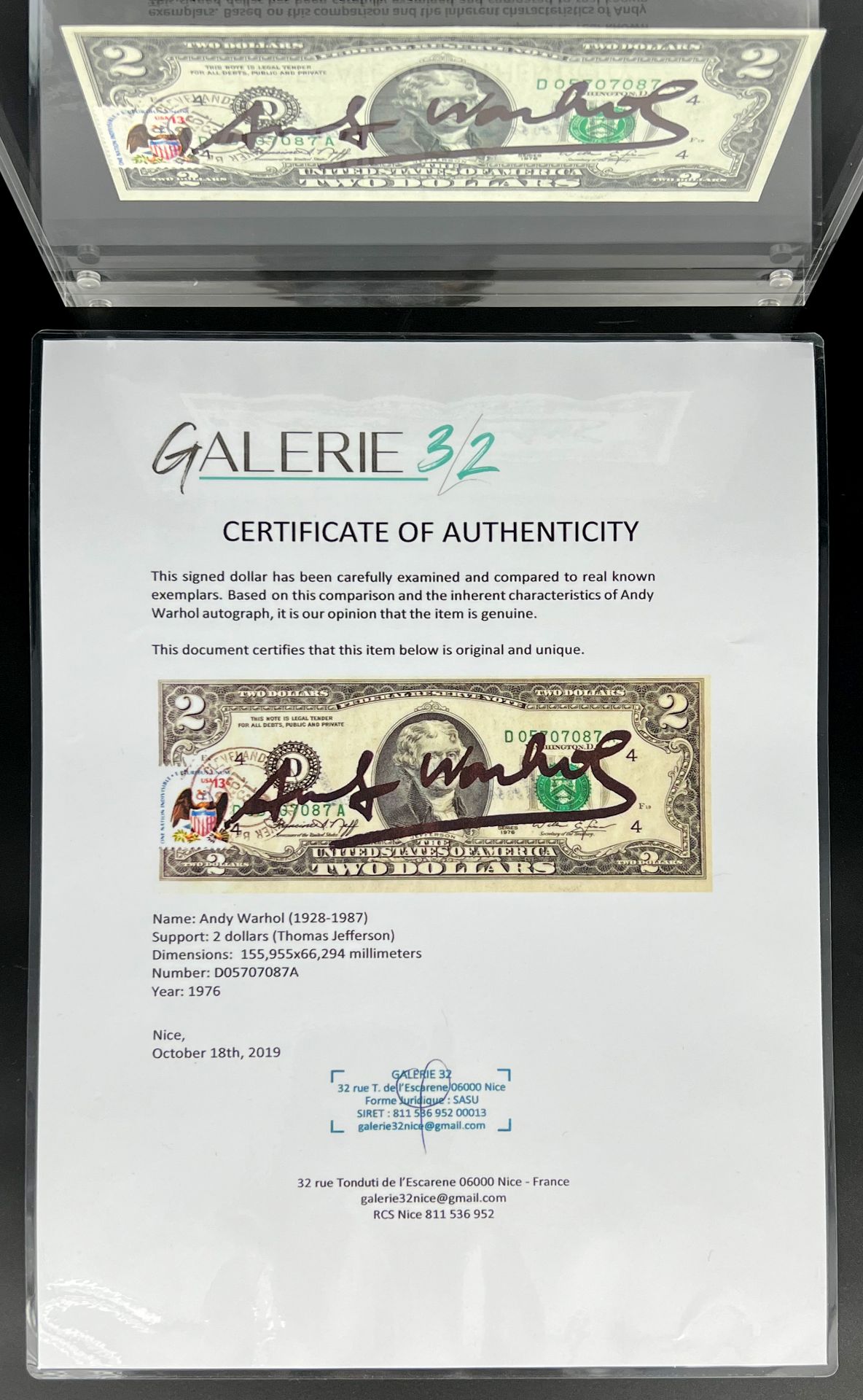 Andy WARHOL (1928 - 1987). Signed 2-dollar banknote. - Image 9 of 9