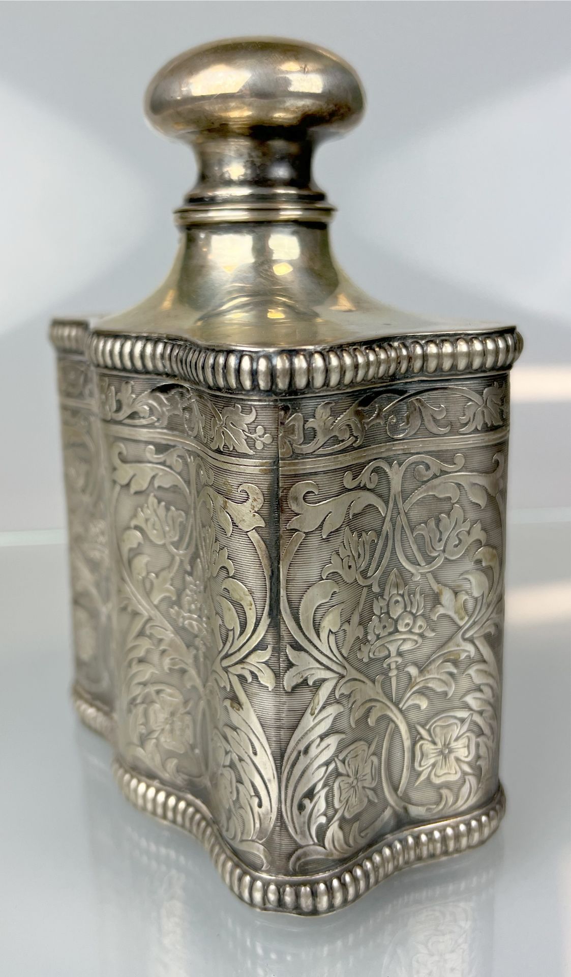 Antique tea caddy. 13 lot silver. 19th century. - Image 3 of 11