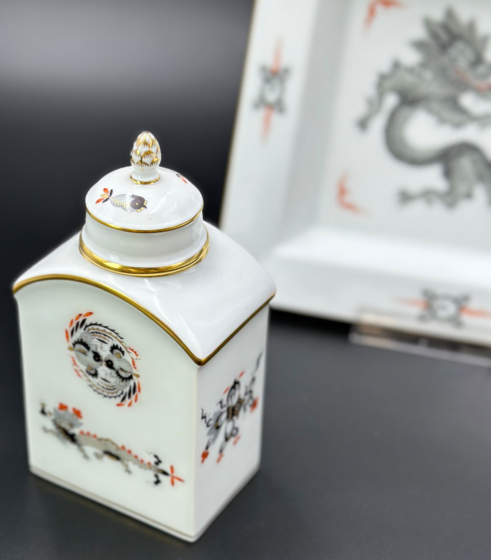 2-piece set. Bowl. Tea caddy. MEISSEN. Ming dragon. 1st choice. - Image 5 of 16