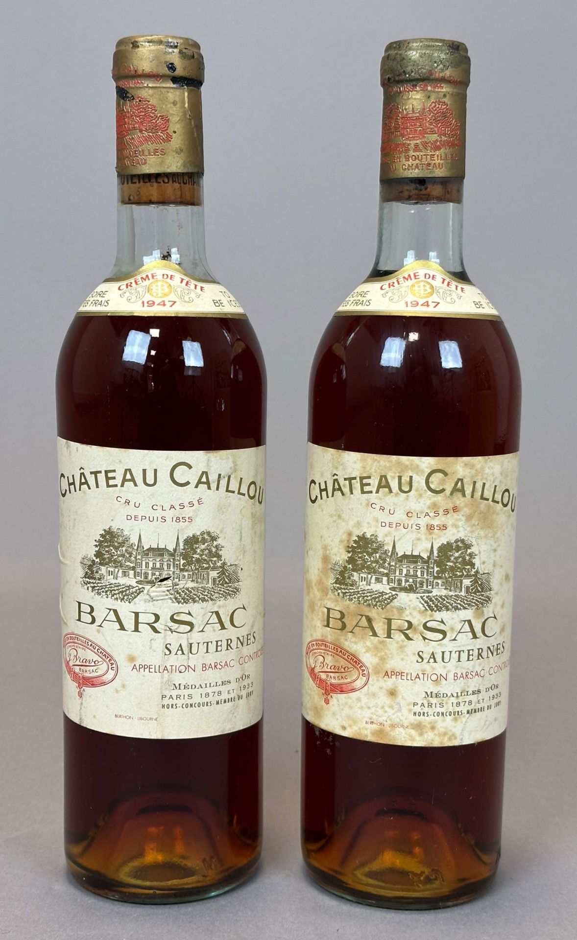 2 bottles of white wine. CHÂTEAU CAILLOU. 1947.
