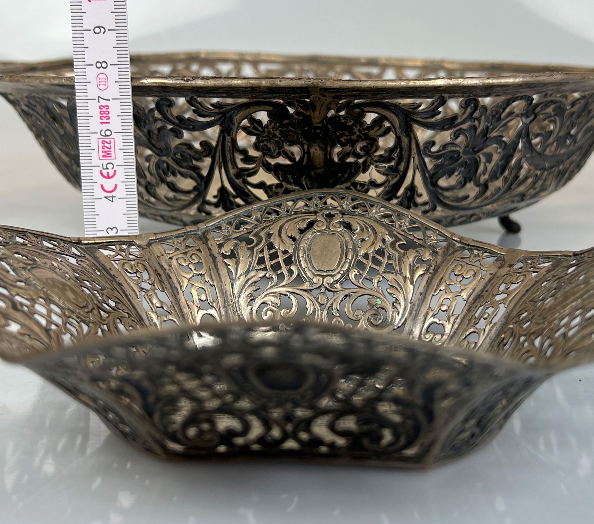 Two antique breakthrough bowls. 800 silver. Crescent moon crown. 19th century. - Image 16 of 18