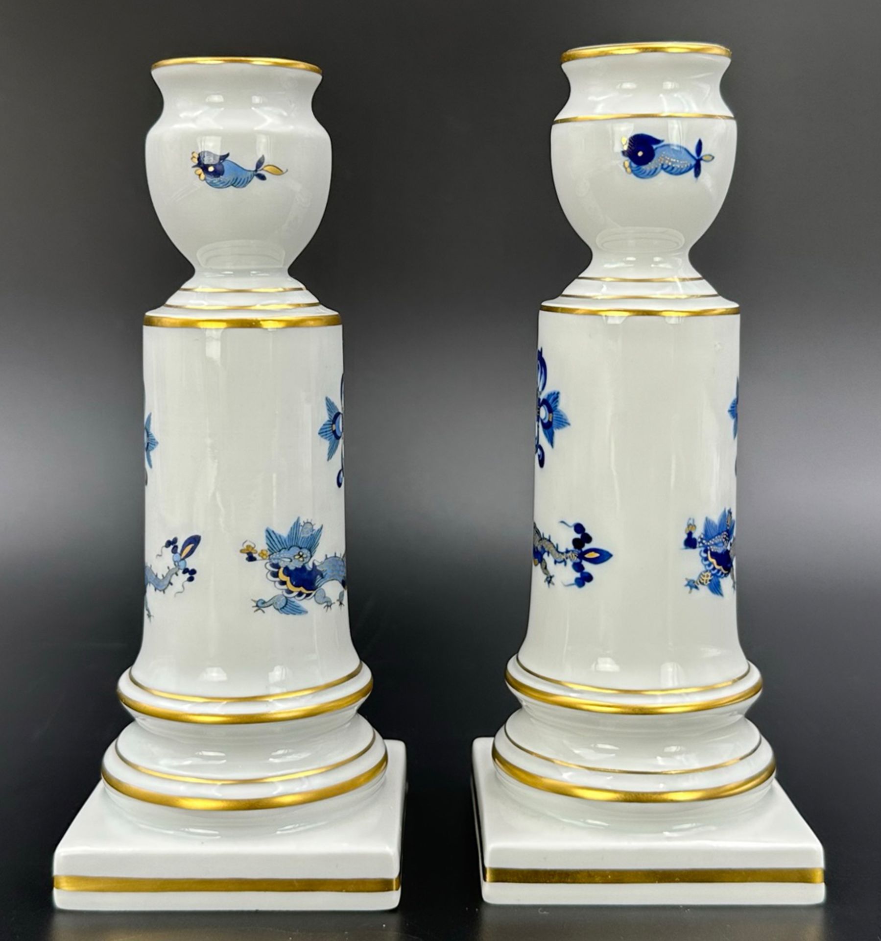 Pair of candlesticks. MEISSEN. Rich blue dragon. 1st choice - Image 4 of 12